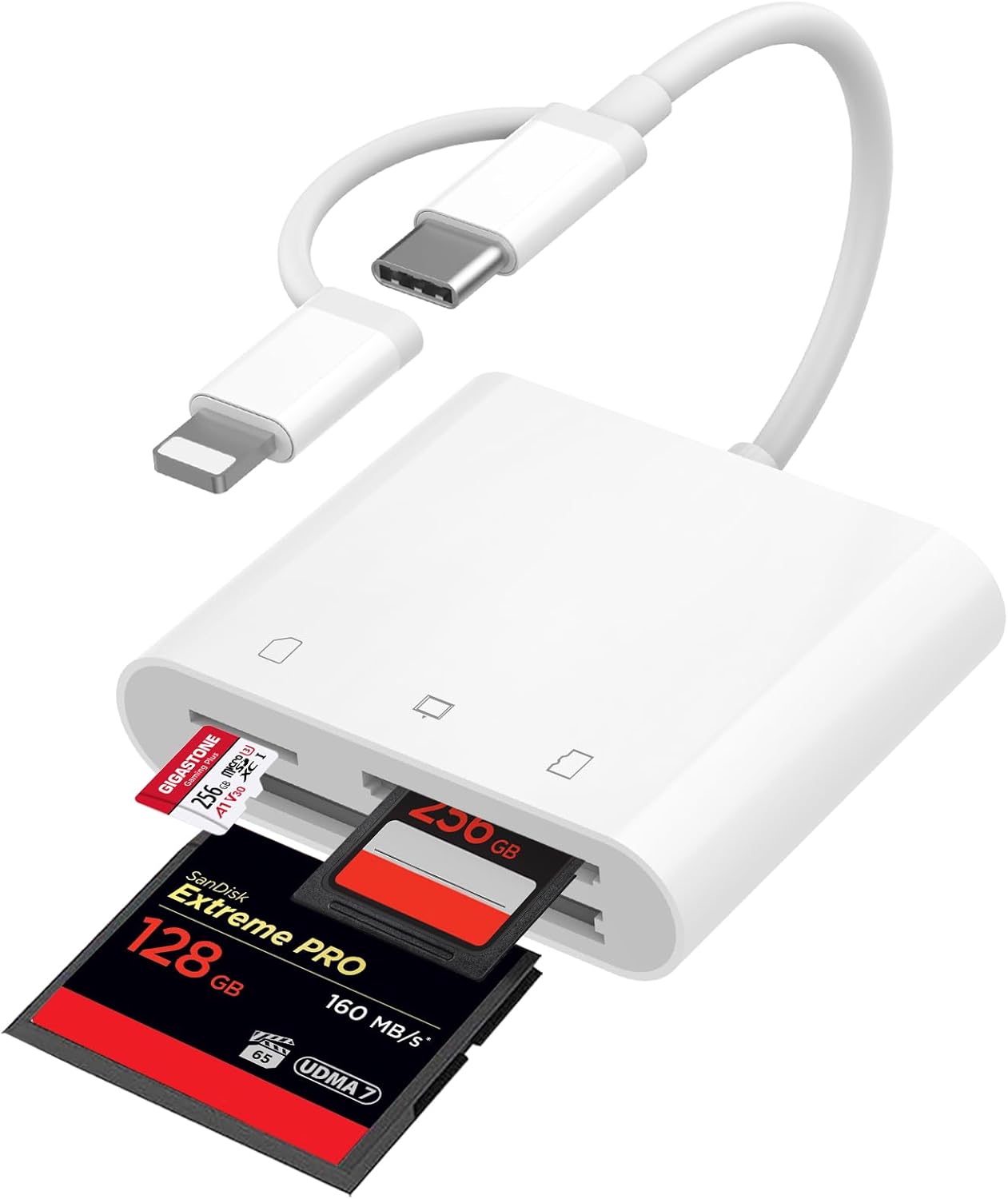 USB C SD Card Reader for iPhone 17/16/14/iPad, 3-Slot USB Type C to CF/SD/MicroSD Adapter Supports Compact Flash/SD/MicroSD 3 Slot, Compatible with Phone/Android/Laptop, Plug&Play