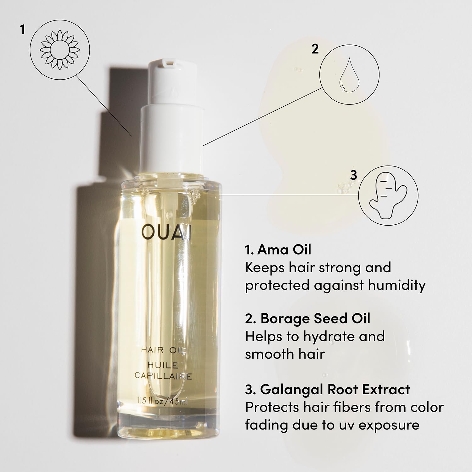 OUAI Travel-Size Hair Care Bundle - Leave-In Conditioner + Hair Oil - Hair Styling Products for Frizz Control, Heat Protection, Detangling, and Added Shine - (2 Count, 1.5 Oz/ 0.45 Oz) - Image 6