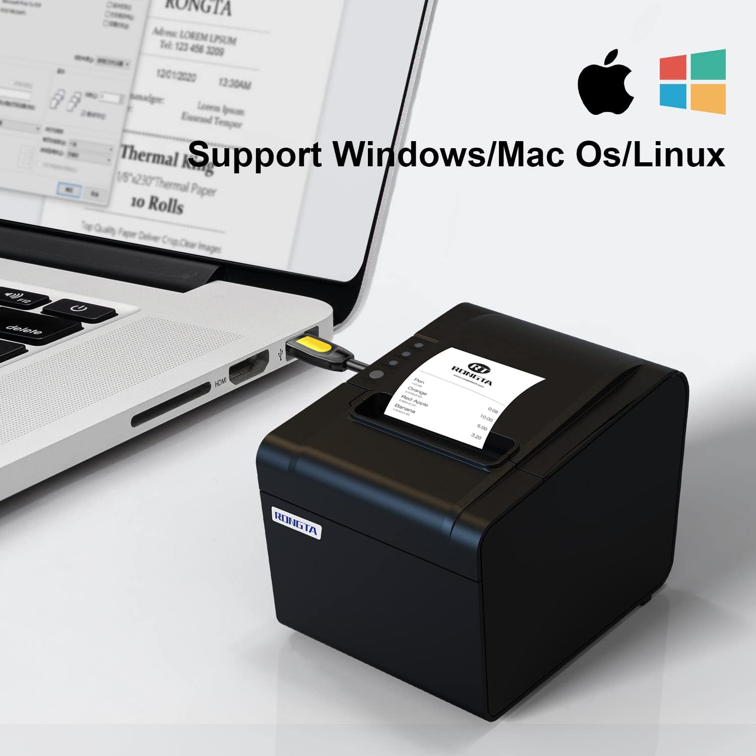 Rongta POS Printer, 80mm USB Thermal Receipt Printer, Restaurant Kitchen Printer with Auto Cutter Support Cash Drawer,USB Serial Ethernet Interface for Windows/Mac/Linux,Do Not Square (RP326) - Image 3