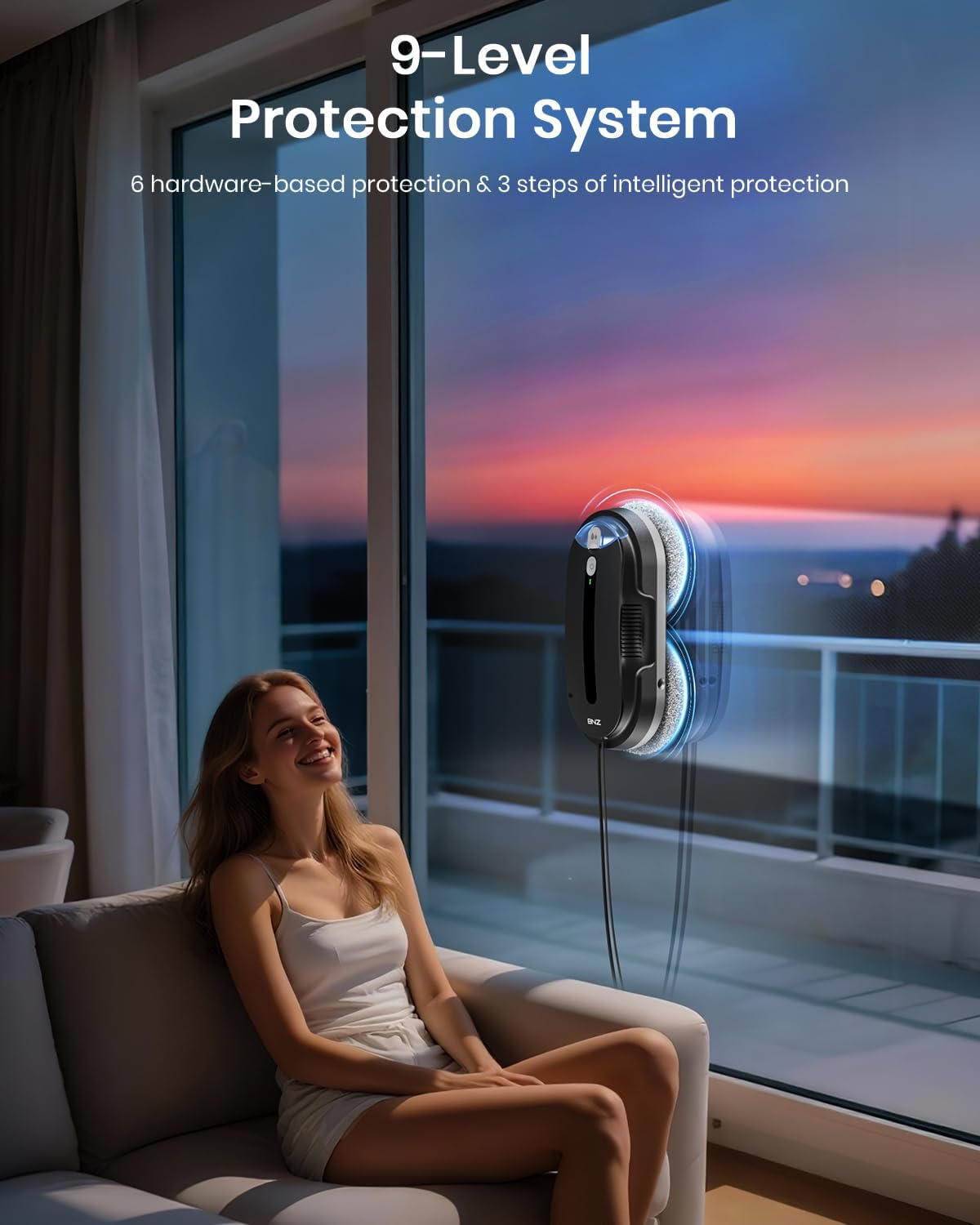 BNZ Smart Window Cleaning Robot, Twin Turbo & Dual Auto-Spray Window Cleaner with Multiple Safety System, AI Path Planning, Frameless Edge Detection, K1 (Matt Black) - Image 3