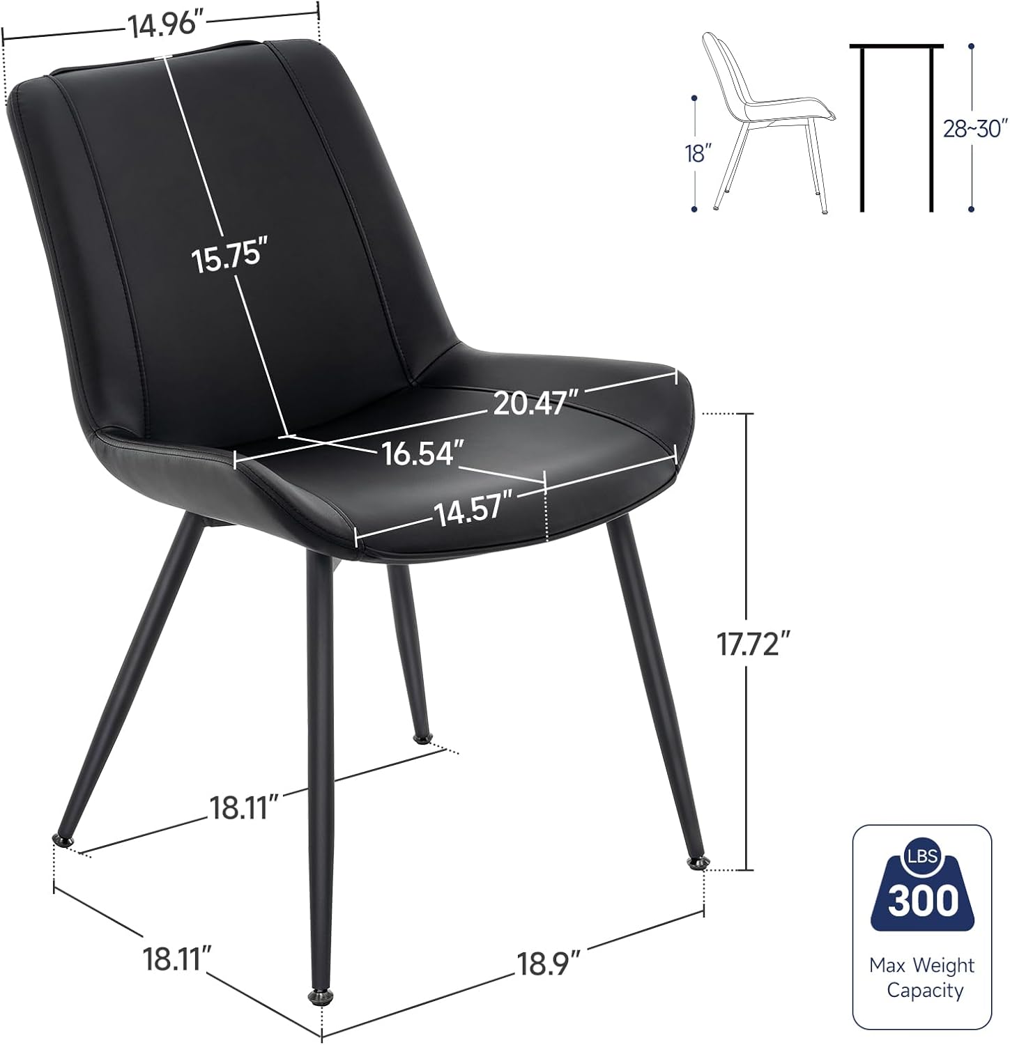 Brage Living Dining Chairs Set of 2, PU Leather Modern Armless Kitchen Dining Room Chairs, Upholstered Accent Side Chairs with Metal Legs (Black) - Image 3