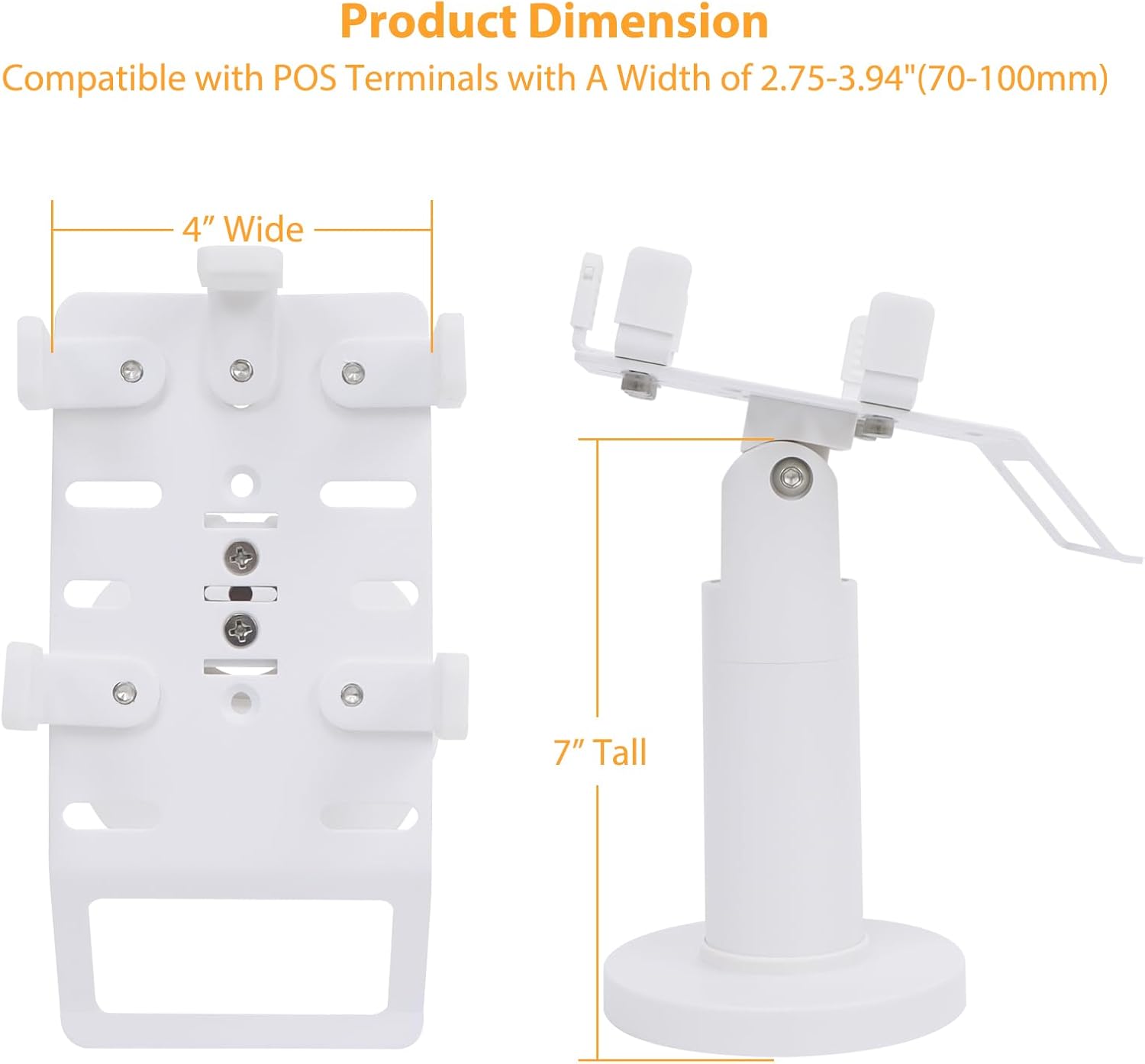 Universal Square POS Machine Terminal Stand, Adjustable Square Credit Card Reader POS Stand, 7" Tall Swivel and Tilt Terminal Holder with Complete Kit, Screw-in and Adhesive, White - Image 2