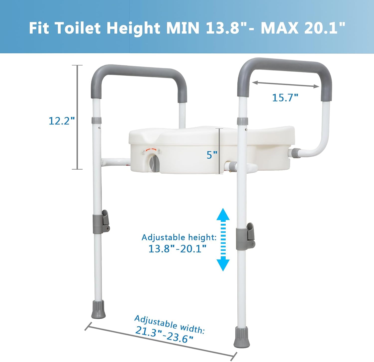 Raised Toilet Seat with Handles for Elderly - Toilet Seat Risers for Seniors with Adjustable Padded Arms - Elevated Toilet Safety Seat for Standard or Elongated Commode - Image 3