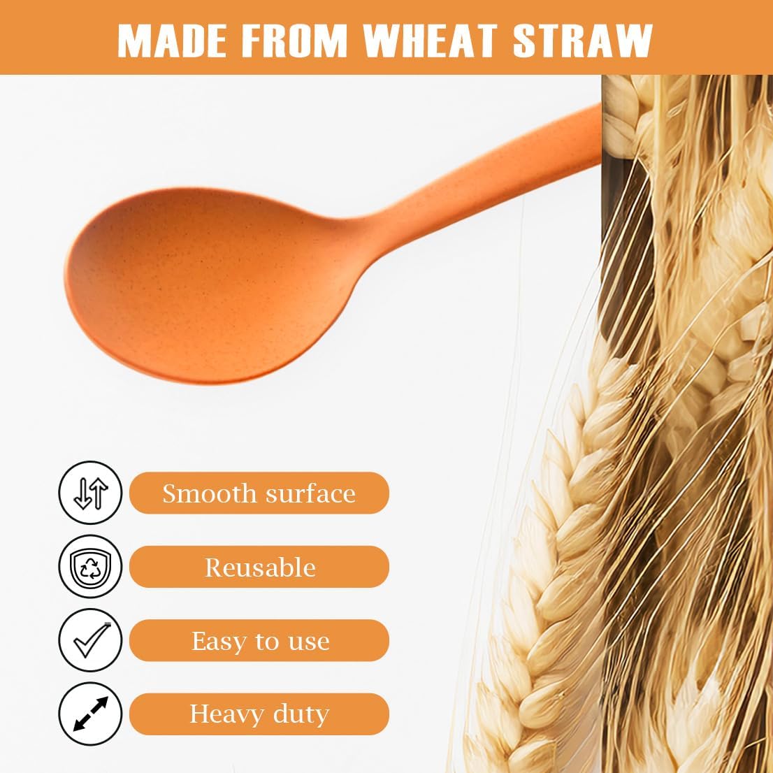 8 Pcs 10" Large Plastic Wheat Straw Serving Spoons Set, Serving Spoons & Slotted Spoons, Kitchen Mixing Serving Spoon for Party Buffet Catering (Orange/Blue/Yellow/Green, Not for Cooking) - Image 4