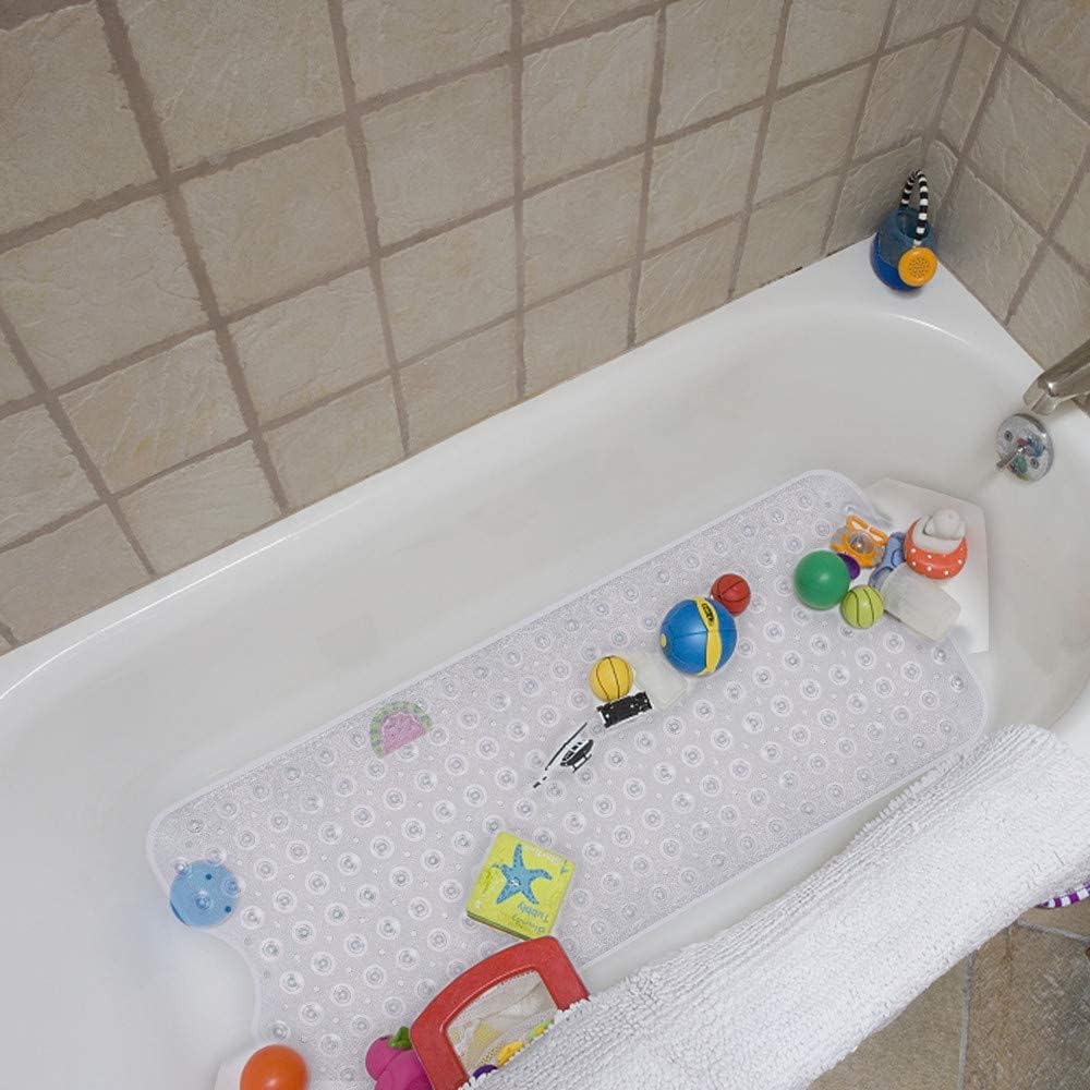YINENN Bath and Shower Safety Mats 40x16 inch, Non Slip with Suction Cups for Bathroom Stall and Tub Floor, Extra Large and Machine Washable, Drain Holes Keep Bathtub Clean, Clear - Image 2
