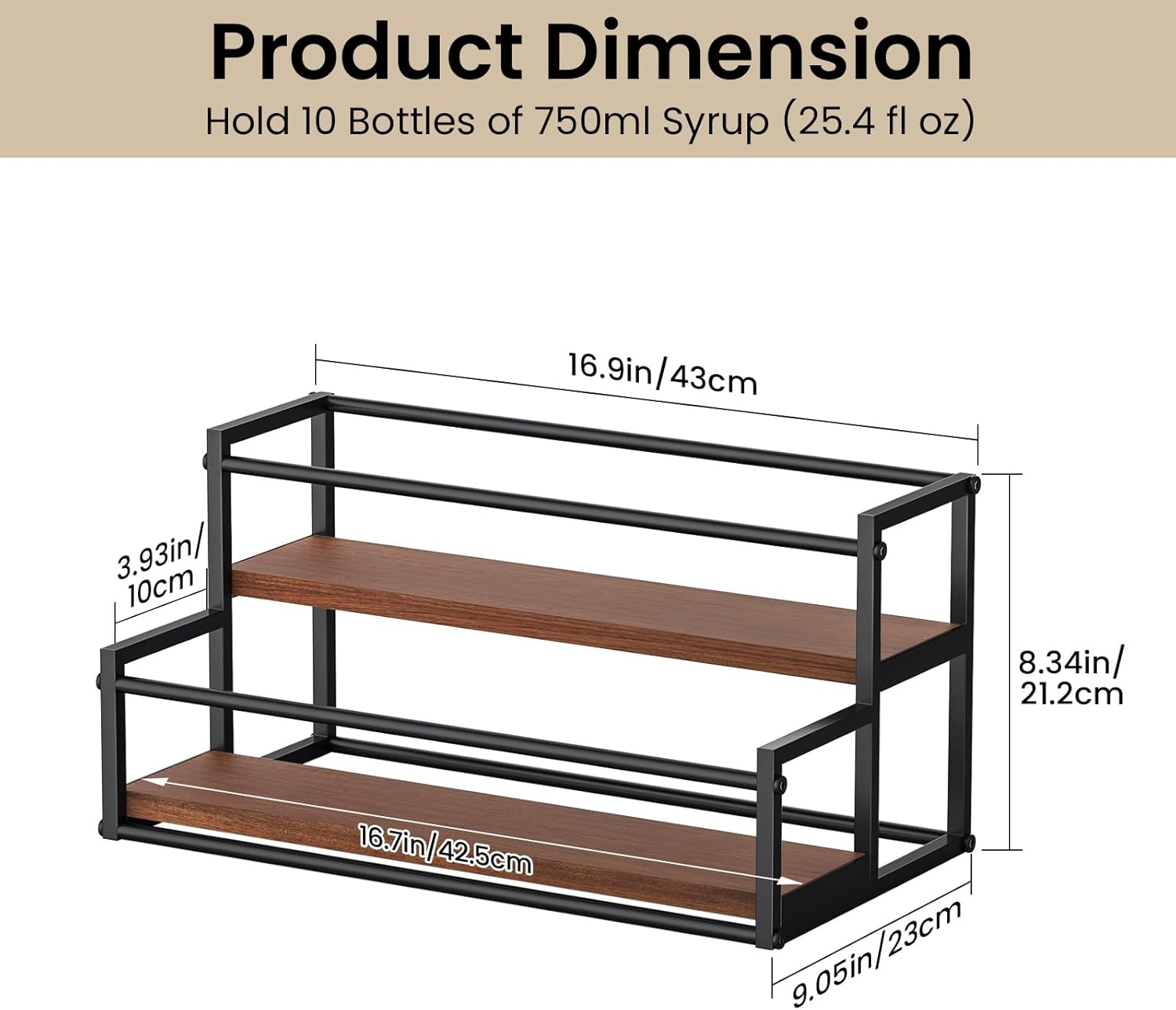 THYGIFTREE Coffee Syrup Rack Organizer 2-Tier 10 Syrup Bottles Holder Stand for Coffee Bar Storage Shelves for Syrup, Wine, Dressing for Kitchen Coffee Station - Image 4