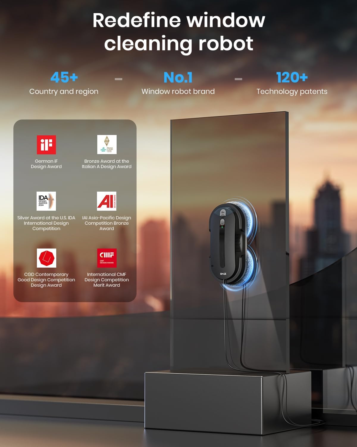 BNZ Smart Window Cleaning Robot, Twin Turbo & Dual Auto-Spray Window Cleaner with Multiple Safety System, AI Path Planning, Frameless Edge Detection, K1 (Matt Black) - Image 2