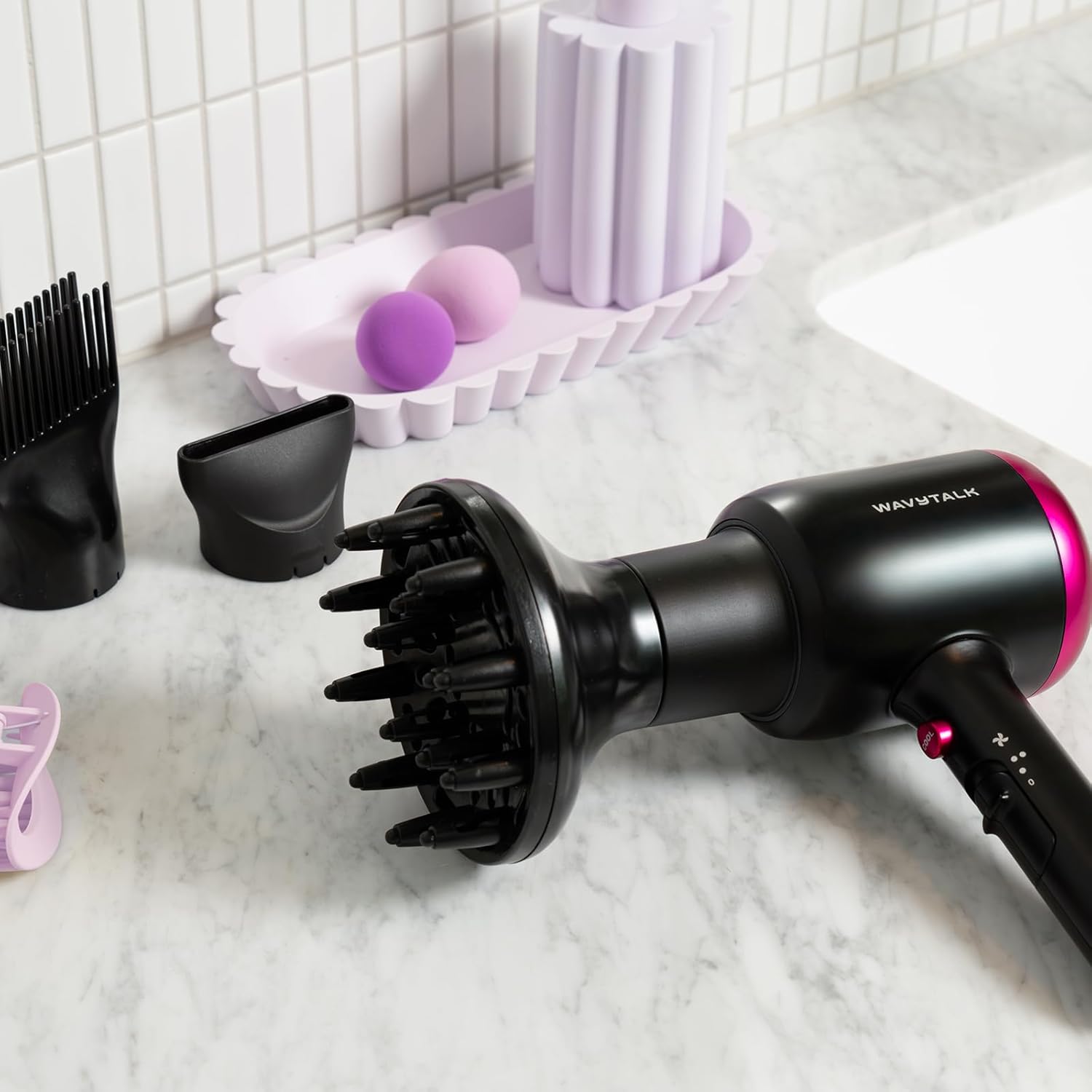 Wavytalk Hair Dryer with Diffuser, Blown Away Ionic Hair Dryer for Curly Hair with Comb, 1875W Fast Drying Blow Dryer with Ceramic Technology, 3 Attachments for All Hair Types, Light and Quiet, Black - Image 8