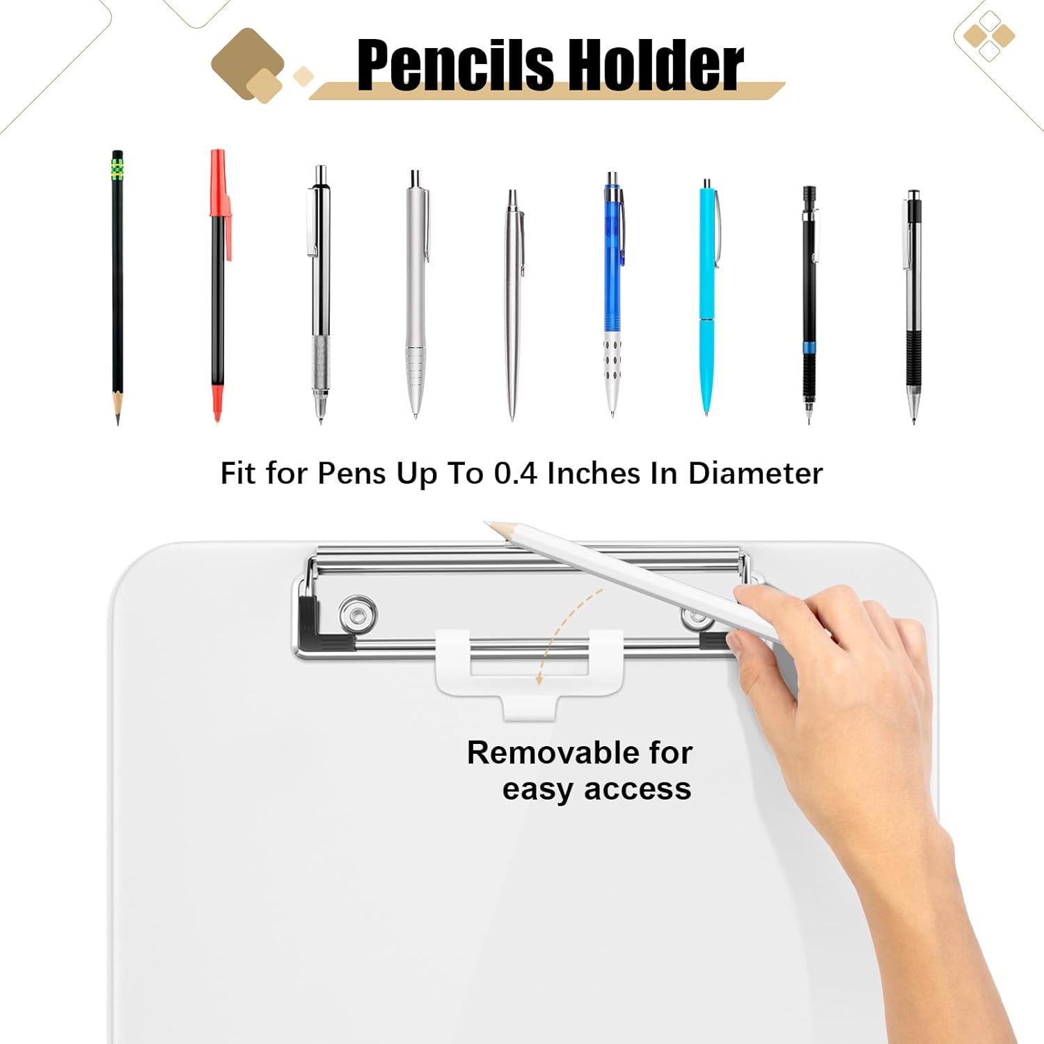Hongri Plastic Clipboard, White 8.5x11" Clipboard, A4 Letter Size Clipboards for Nurses, Students, Office and Women, Clipboard with Pen Holder and Low Profile Clip, Size 12.5 x 9 Inch(White) - Image 2