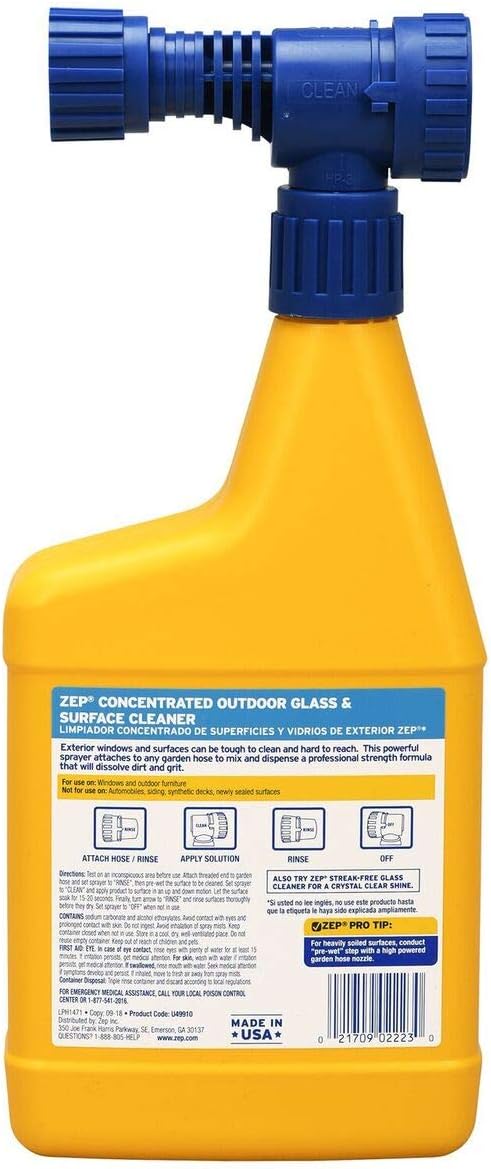 Zep Hose-End Outdoor Cleaner - 32 Ounces - U49910 - Great for Outdoor Glass and Surfaces - Image 2
