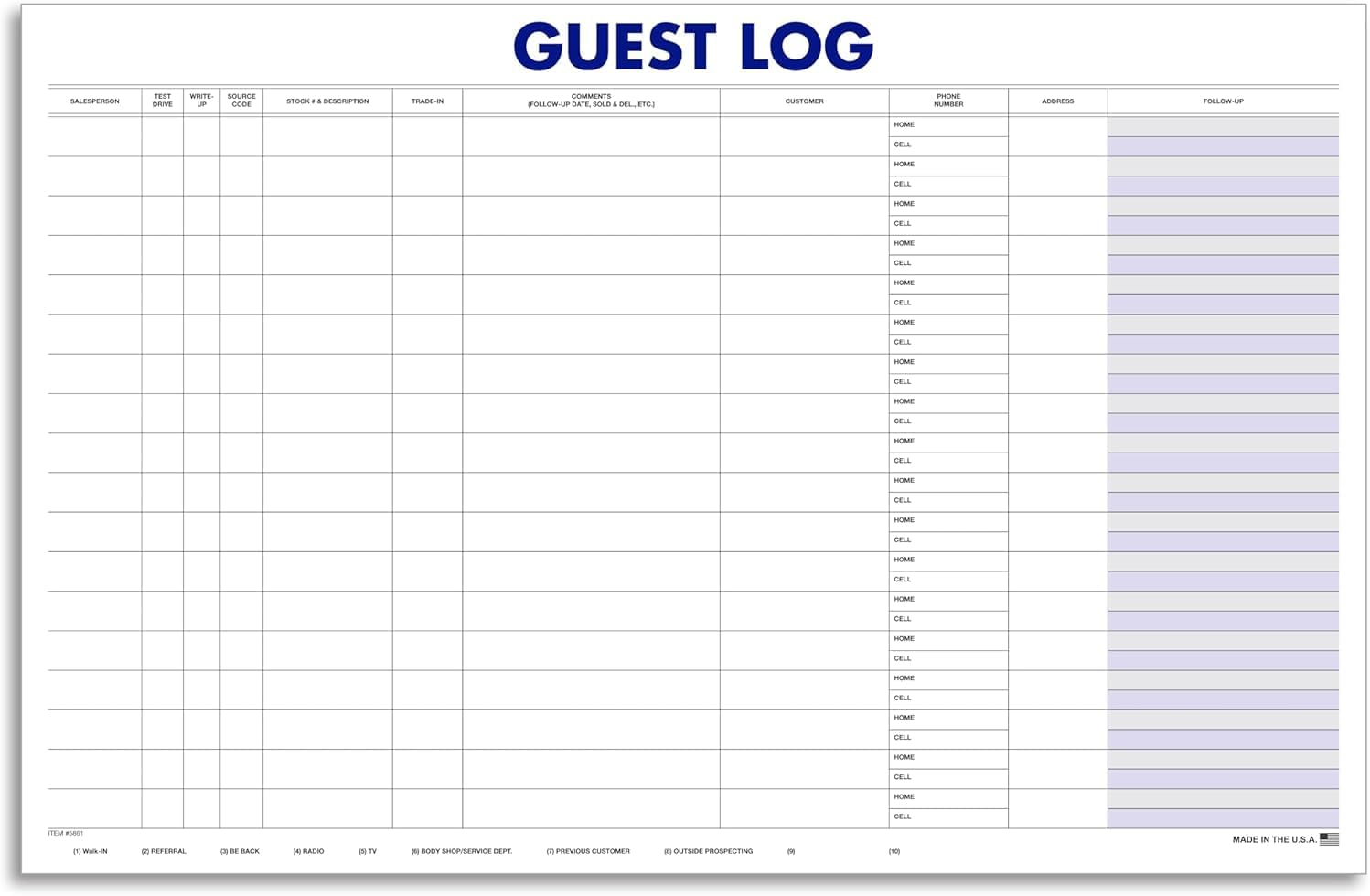 Guest Log Book for Automotive Dealerships – Customer Sign-in Tracking Log – 17" × 11" Visitor Registration Book – 100-Sheet Pad for Auto Service Centers, Repair Shops, Lead Management - 1 Pad - Image 8