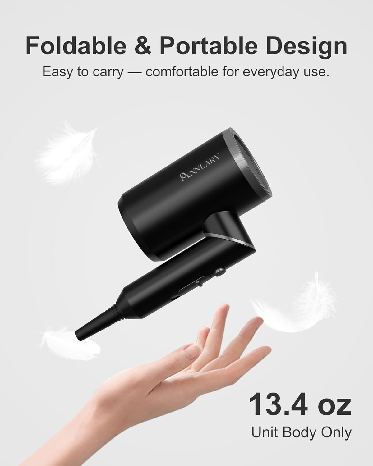 Hair Dryer with Comb | 1800W Blow Dryer with Diffuser for Curly Hair | Plasma Ionic Hairdryer for Frizz Control | Foldable & Protable Design for Travel | 6.5 ft ALCI Cord for Women and Men - Image 5