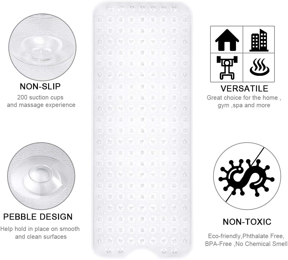 YINENN Bath and Shower Safety Mats 40x16 inch, Non Slip with Suction Cups for Bathroom Stall and Tub Floor, Extra Large and Machine Washable, Drain Holes Keep Bathtub Clean, Clear - Image 6