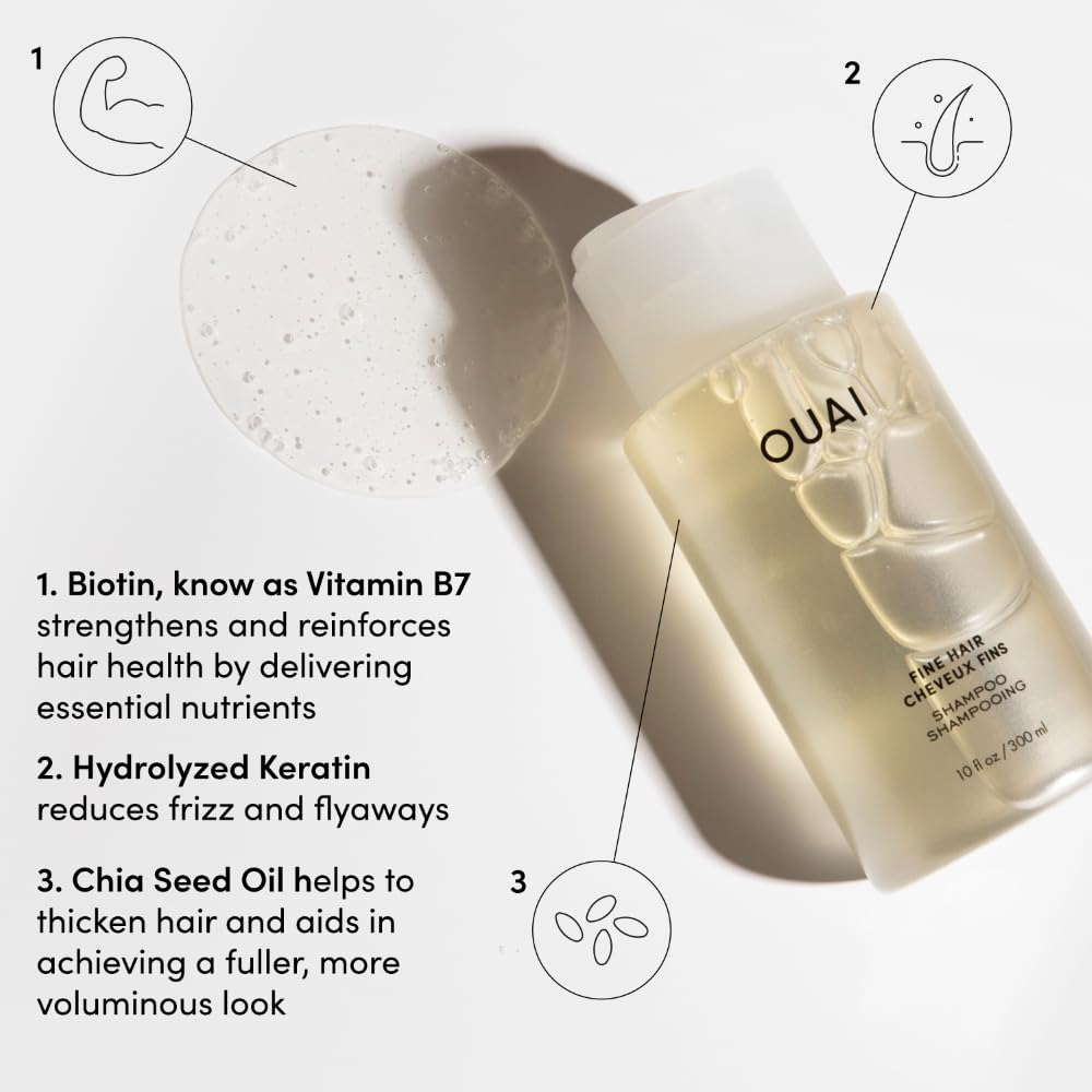 OUAI Fine Hair Shampoo & Conditioner Set, Travel Size - Volumizing Shampoo & Conditioner - With Strengthening Keratin, Biotin & Chia Seed Oil - Sulfate, Paraben & Phthalate Free (3 Oz) - Image 3