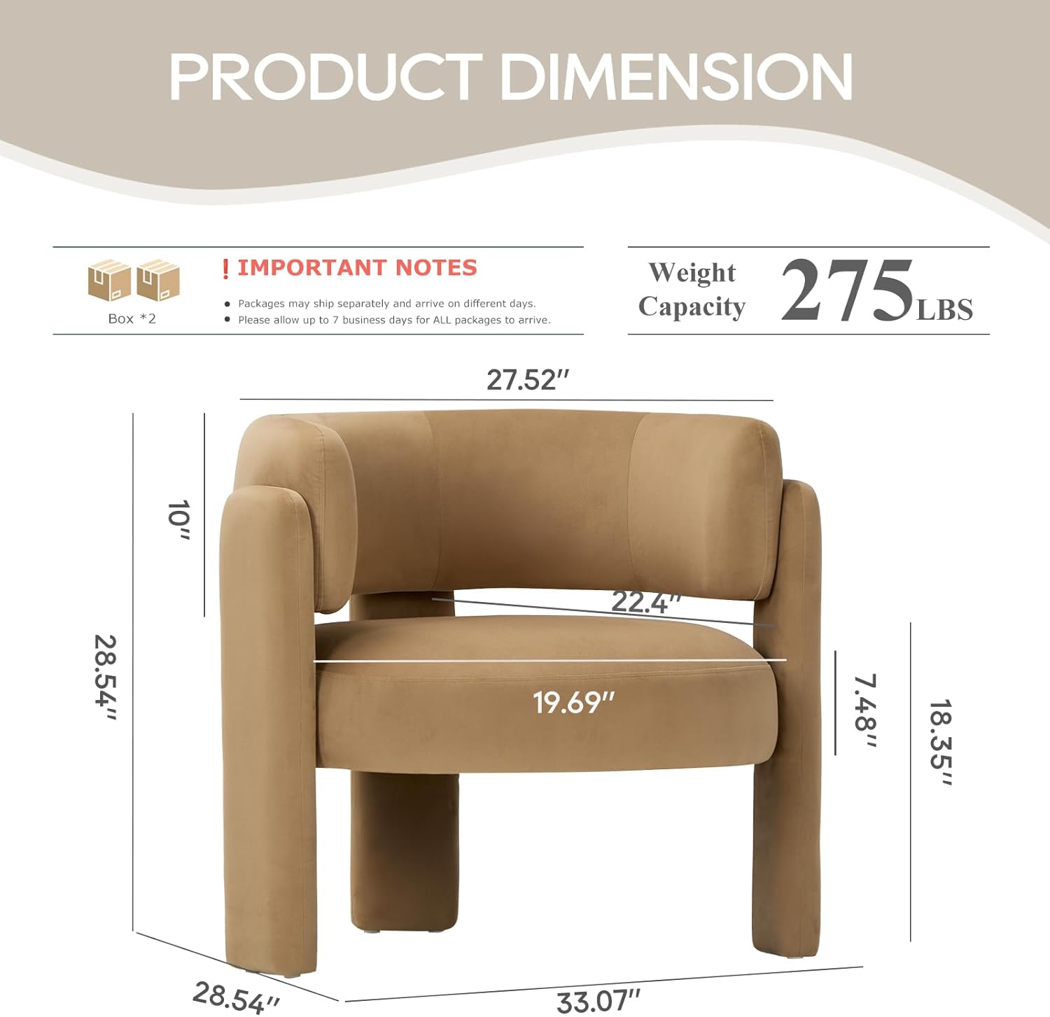 COLAMY Modern Velvet Accent Chairs Set of 2, Upholstered Barrel Chairs, Comfy Side Arm Chairs with 3 Legs for Living Room, Bedroom, Reading, Khaki - Image 2