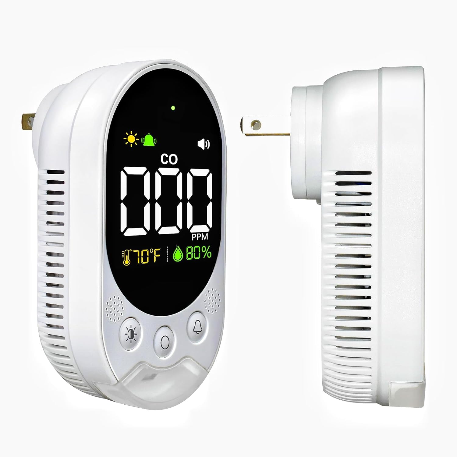 Portable Carbon Monoxide Detector Plug,Upgraded Version Configure Emergency Lighting CO Remind,Accurate Detection of CO Concentration Graded Warning, While Monitoring Temperature Humidity