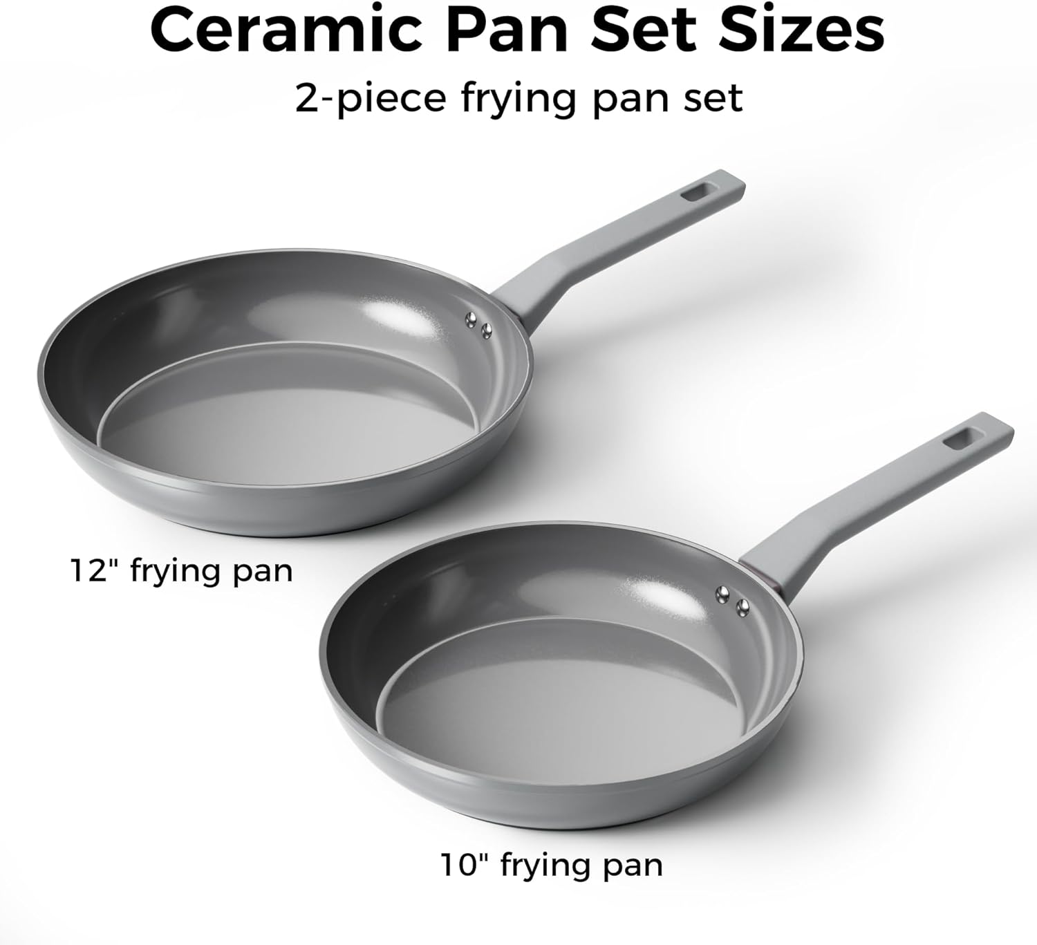 Sanho Diamond-Titanium Ceramic Nonstick Fry Pan Set, 10in & 12in Frying Pans, PFAS PFOA PTFE Free, Dishwasher Safe & Induction Compatible Cookware with Cool-Touch Handle, Gray - Image 8