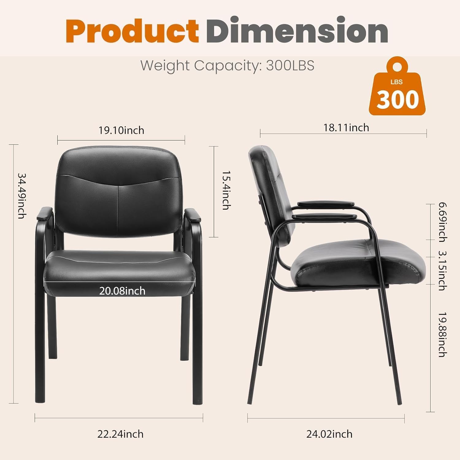 Sweetcrispy Office Reception Guest Waiting Room Chairs Set of 4, Leather Stationary Chair No Wheels with Padded Arms for Elderly Desk Conference Room Lobby, Inky - Image 2