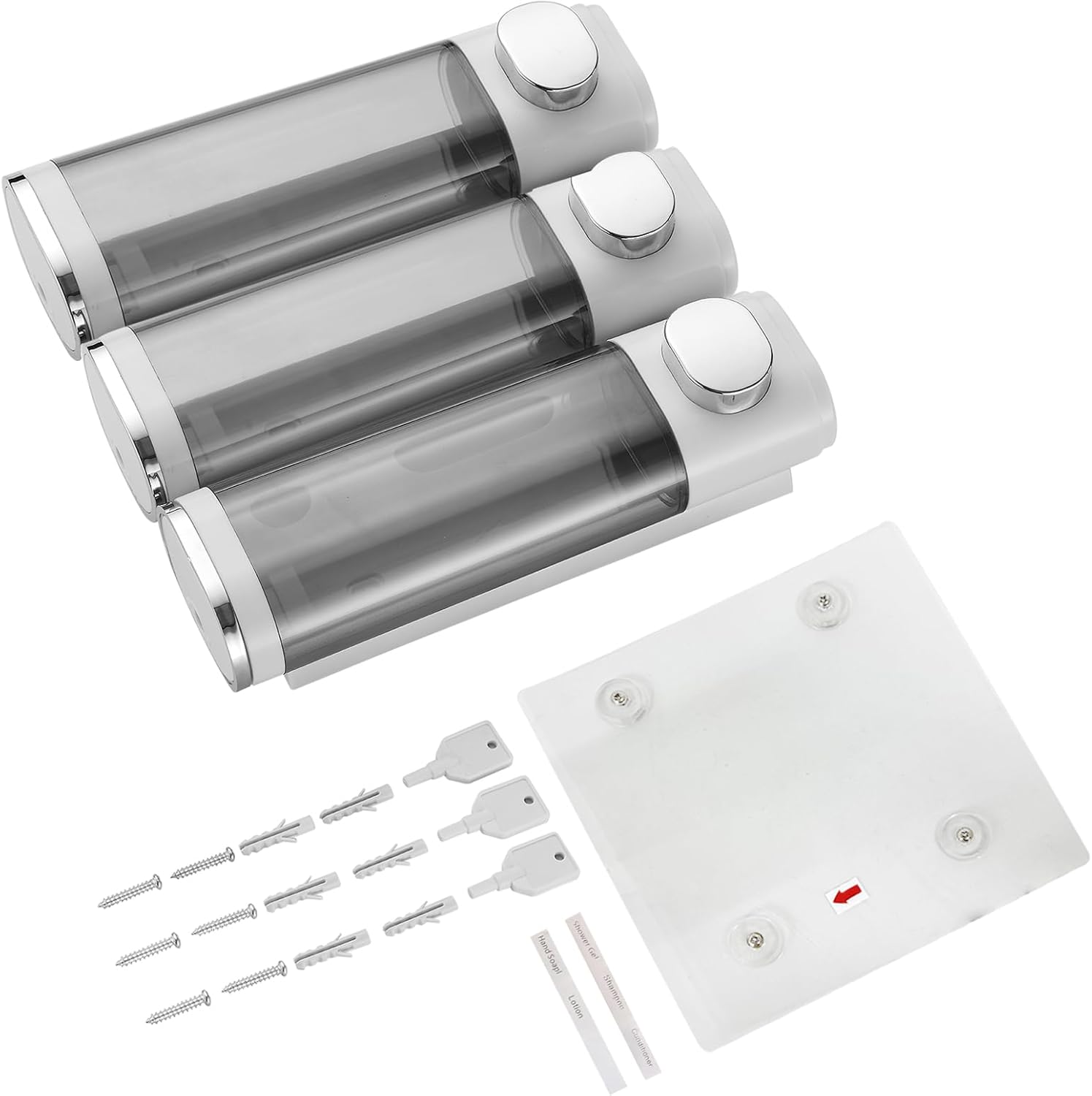 Shampoo and Conditioner Dispenser, Pollock Shower Soap Dispenser 3 Chamber No Drill, Wall Mounted Shampoo Body Wash Conditioner for Bathroom Large Capacity,White - Image 7