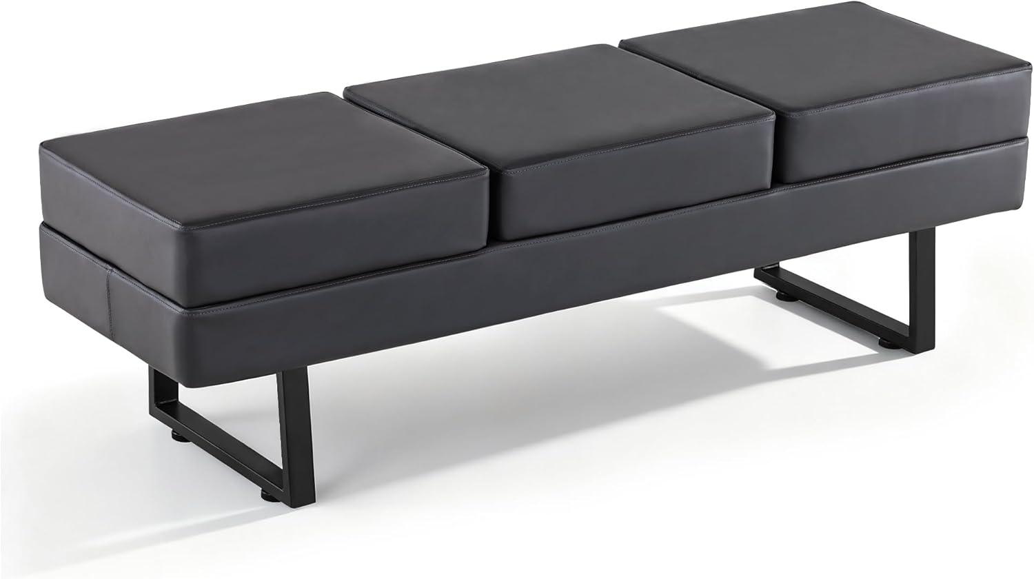 BarberPub Waiting Room Chairs, Heavy Duty Office Guest Reception Bench, Faux Leather Upholstered Lobby Chairs for Salon, Conference Room 7008 (Dark Grey)