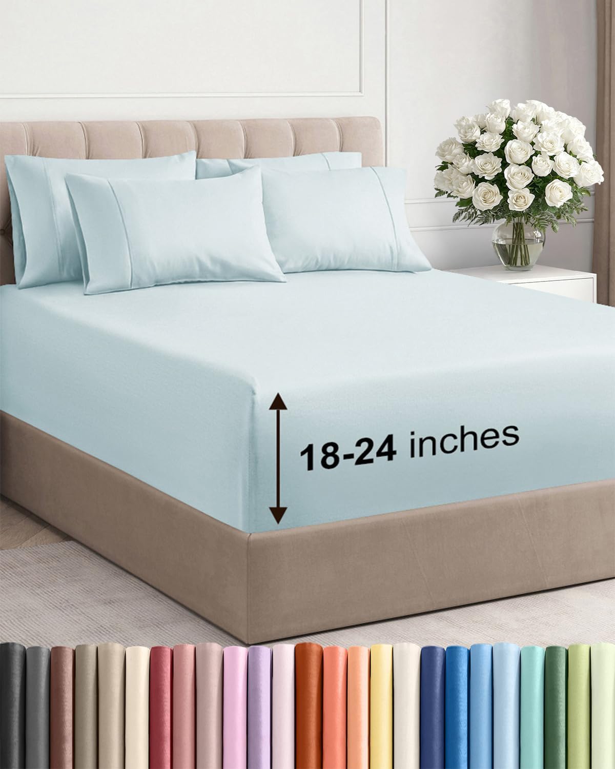 Extra Deep King Sheet Set - 6 Piece Breathable and Cooling Sheets - Hotel Luxury Bedding for Women, Men, Kids & Teens - Easy & Secure Fit - Soft, Wrinkle Free and Comfy - Extra Deep Pockets - Ice Blue