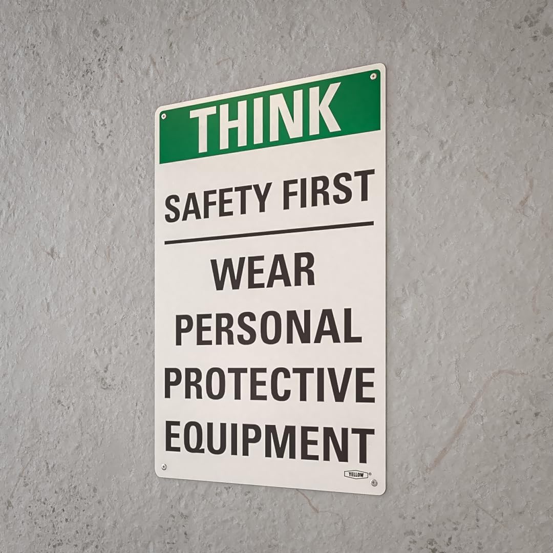 Yellow Safety® Stay Safe with our OSHA Compliant Think Safety First Sign - 15"x10", 1mm Aluminum, Essential Workplace Personal Protective Equipment Warning - Image 2