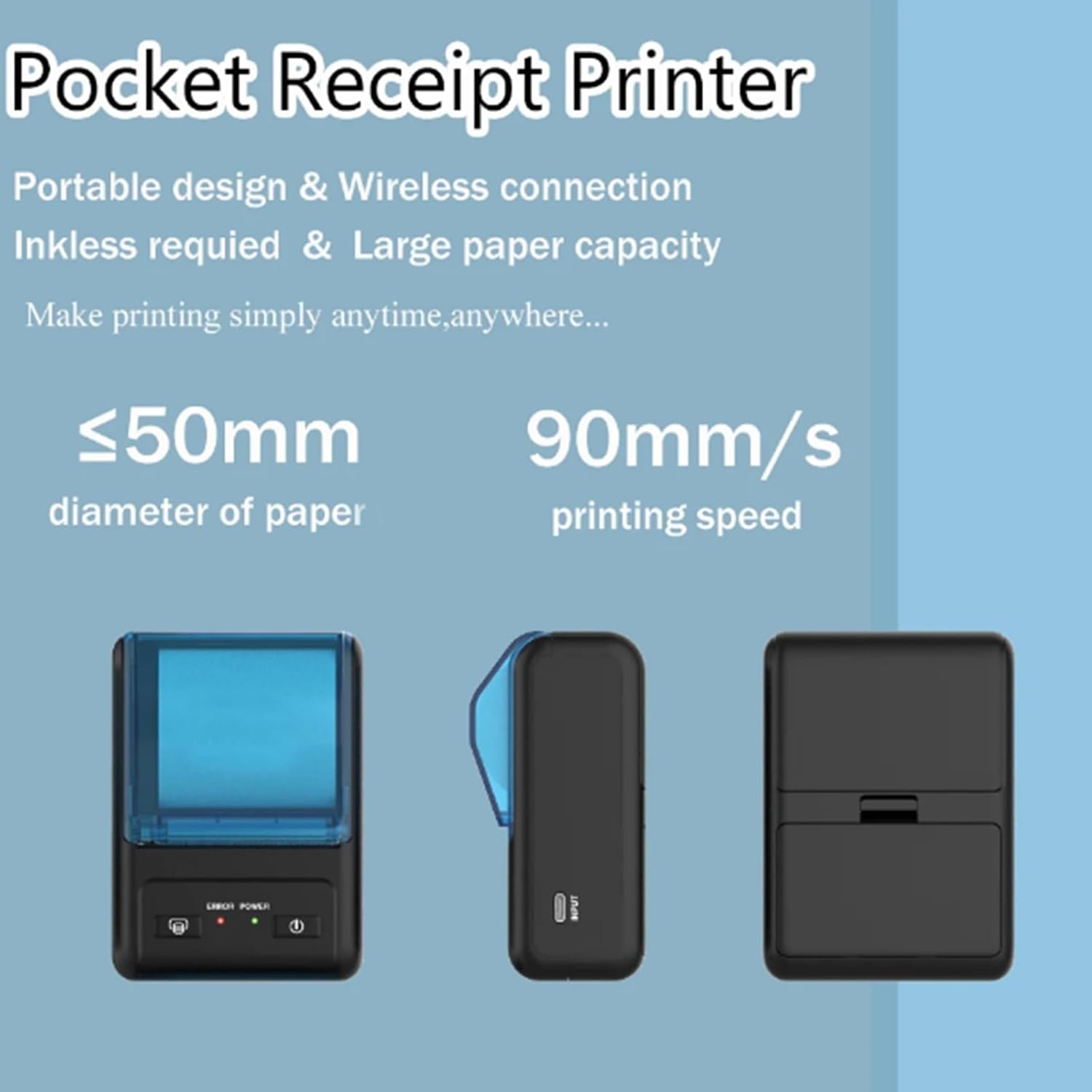 NOT for iphone/ipod/tablet/ipad/MAC,Bluetooth Receipt Printer, 58mm Mini Wireless POS Thermal Printer for Restaurant sales retail,portable pocket bill ticket receipt printer,only fit android/Windows - Image 5
