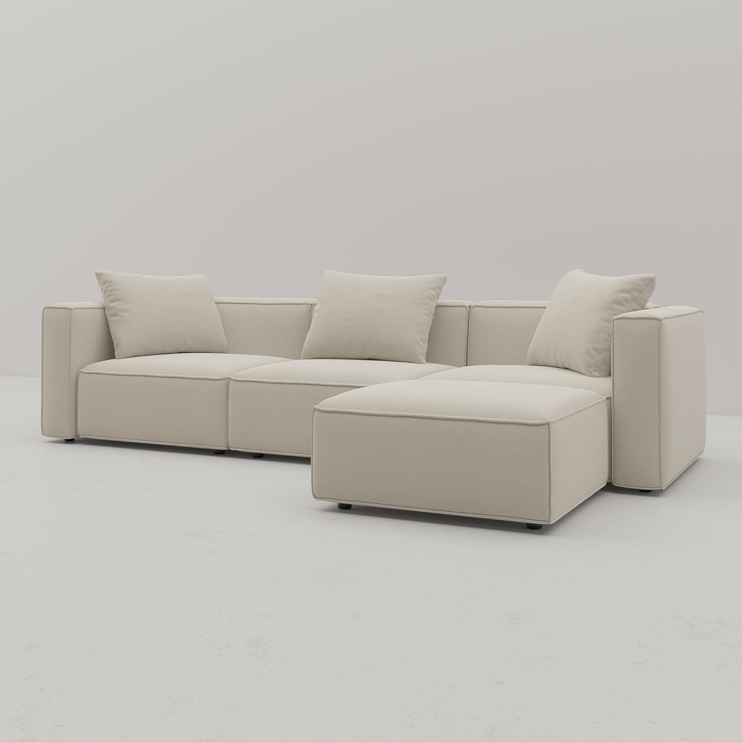 Acanva Luxury Modular Sectional Living Room Sofa Set, Modern Minimalist Style Couch with Ottoman and Chaise, L-Shape, Linen-Like Cream - Image 11