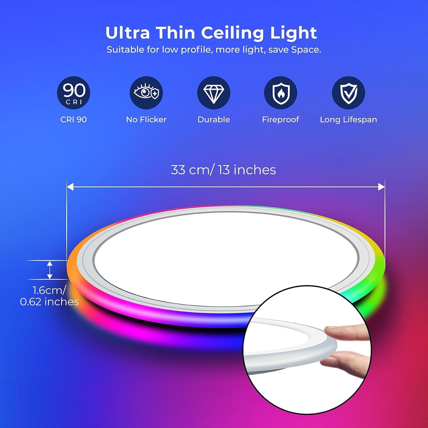 BLNAN Smart RGB LED Flush Mount Ceiling Light with Remote, 13 Inch 24W Dimmable Color Changing Low Profile Wired White Fixture, Works with Alexa Google Home App for Bedroom Living Kids Room Party - Image 7