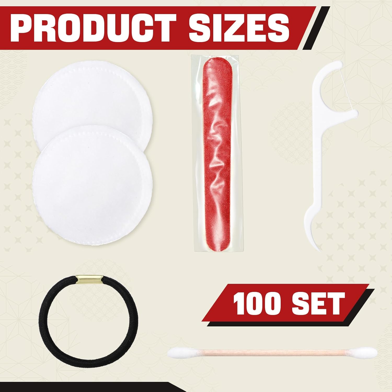 Tondiamo 100 Set Hotel Vanity Kit Individually Wrapped Travel Size Hotel Hospitality Kit Include Disposable Cotton Pads, Cotton Swabs, Hair Tie, Nail File, Dental Floss for Motels Toiletries - Image 2