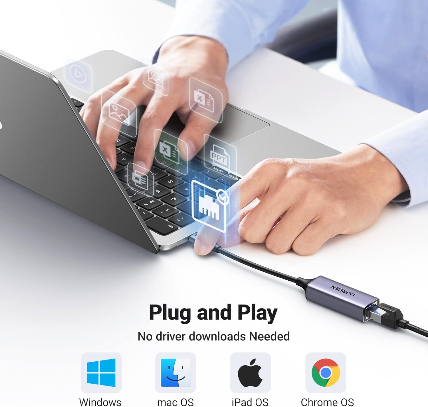 UGREEN USB C to Ethernet Adapter, Plug and Play 1Gbps Ethernet Adapter, Aluminum Case, (Thunderbolt 4/3 Compatible) to RJ45 Network Dongle, Compatible for MacBook Pro/Air, iPhone 17 Pro/Max, iPad, XPS - Image 4