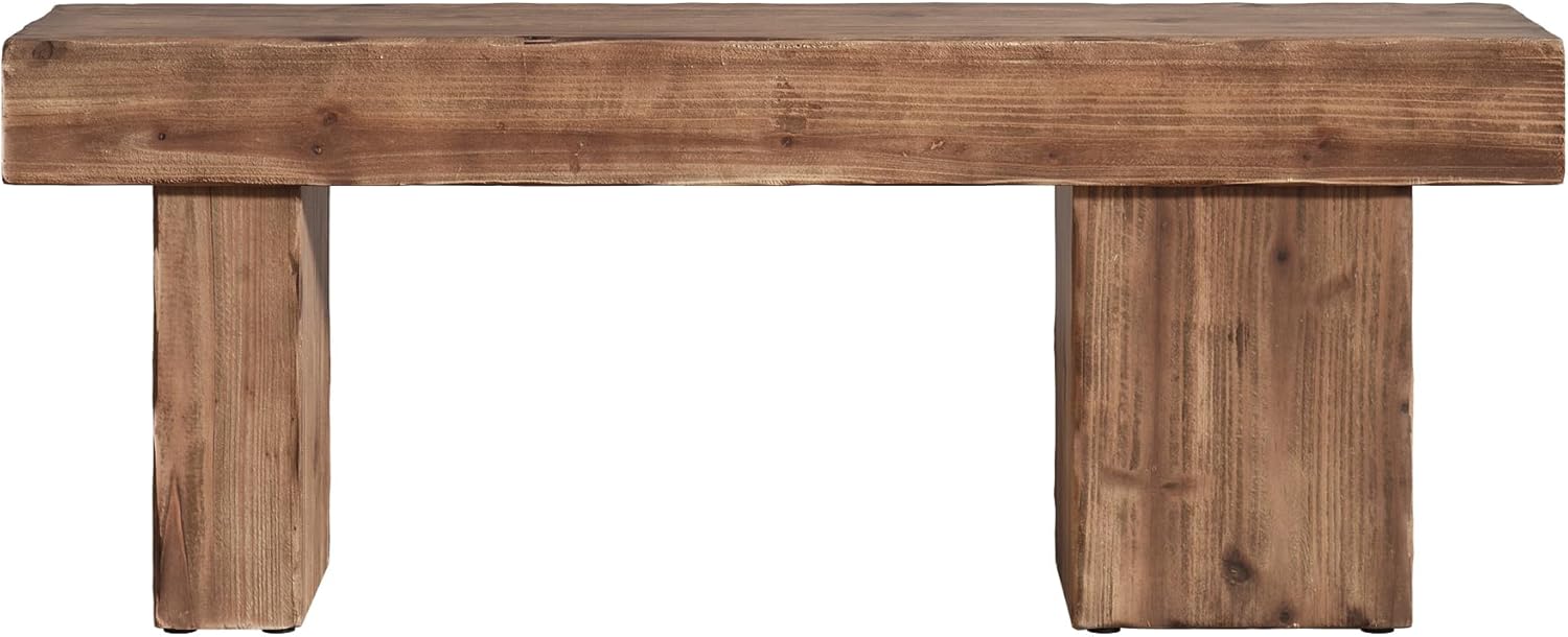 Thickened Solid Wood Bench, 47" Rustic Farmhouse Entryway Bench with Artistic Legs, Heavy Duty Dining Bench for Kitchen, Living Room, Hallway, End of Bed, Natural Wood - Image 9