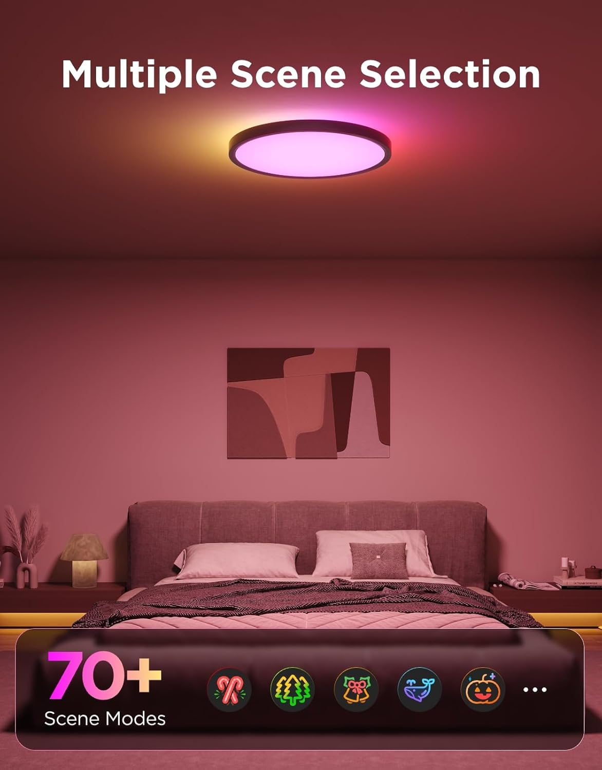 Govee Smart Ceiling Light, RGBIC LED Ceiling Light Fixture, 2400LM Flush Mount Light Fixture, DIY Colors, Works with Alexa, 2200K-6500K for Bedroom, Living Room, 12 Inch, 1 Pack, Black - Image 3