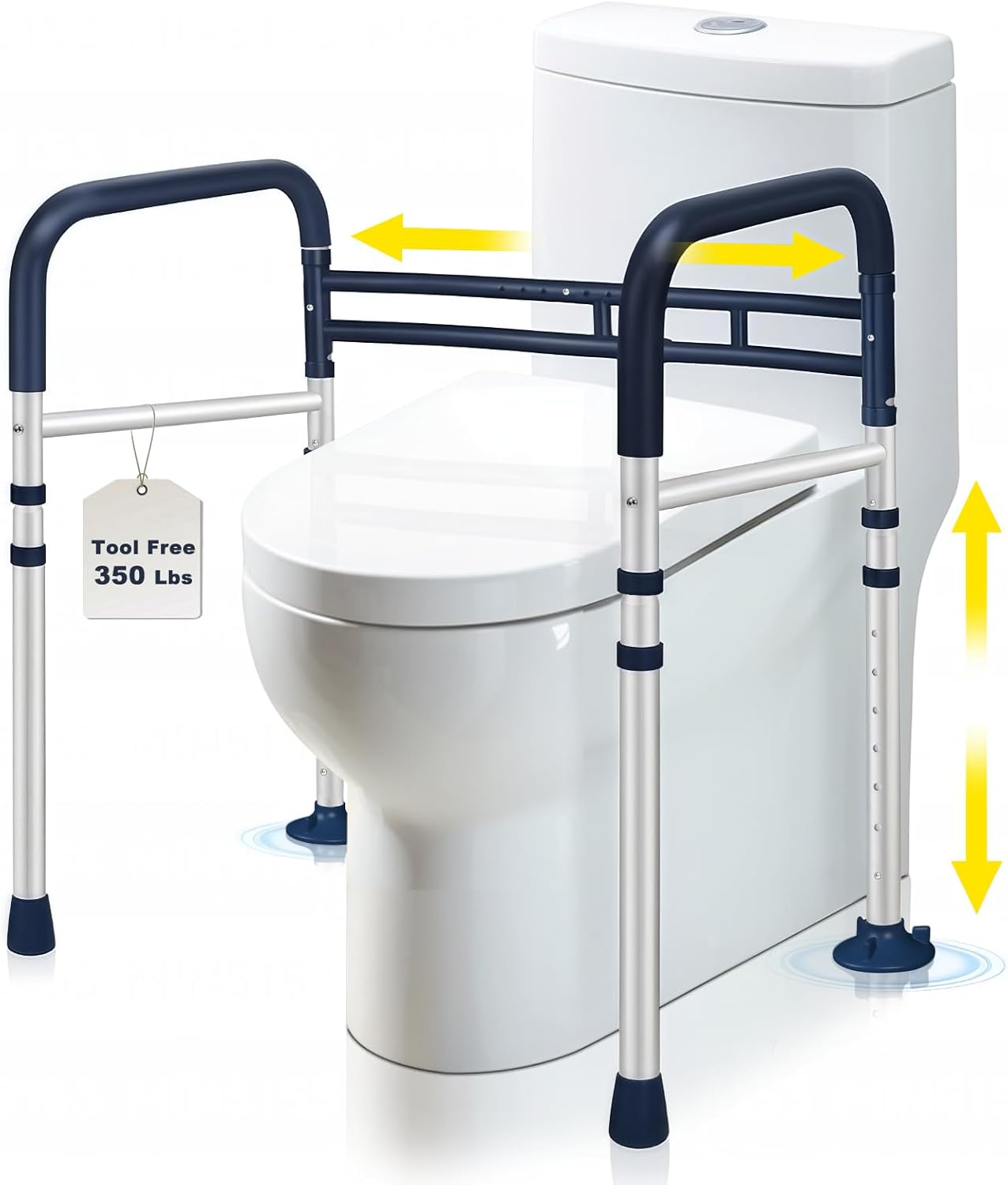 Toilet Safety Rails (350 LB) – Adjustable, Foldable Toilet Handle Frame for Elderly & Disabled Adults, Supports All Toilet Types (Lake Blue)