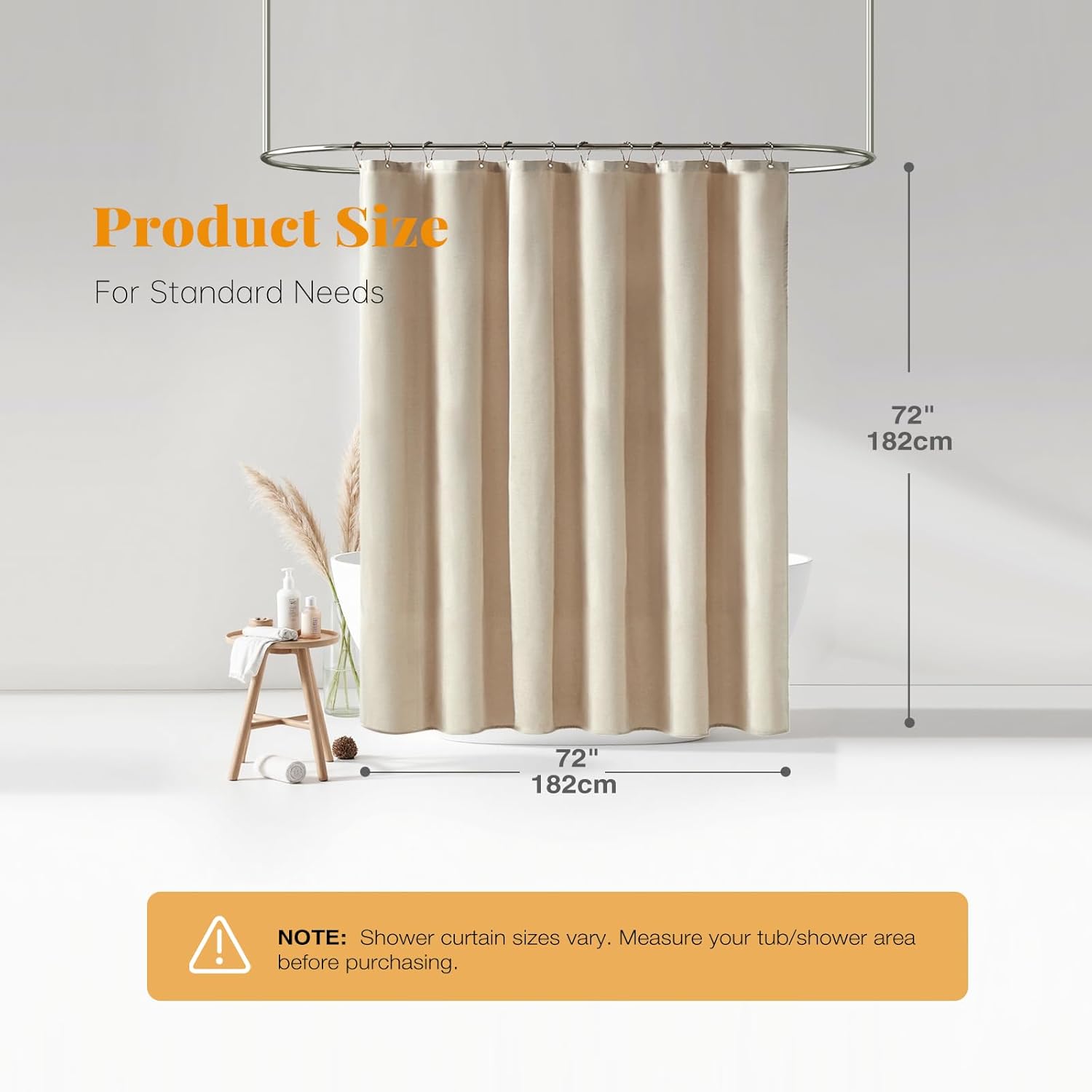 BTTN Fabric Shower Curtain, Linen Textured Heavy Duty Polyester Cloth Shower Curtain Set with 12 Plastic Hooks, Hotel Luxury Waterproof Decorative Shower Curtains for Bathroom - 72"x72" - Beige/Cream - Image 7