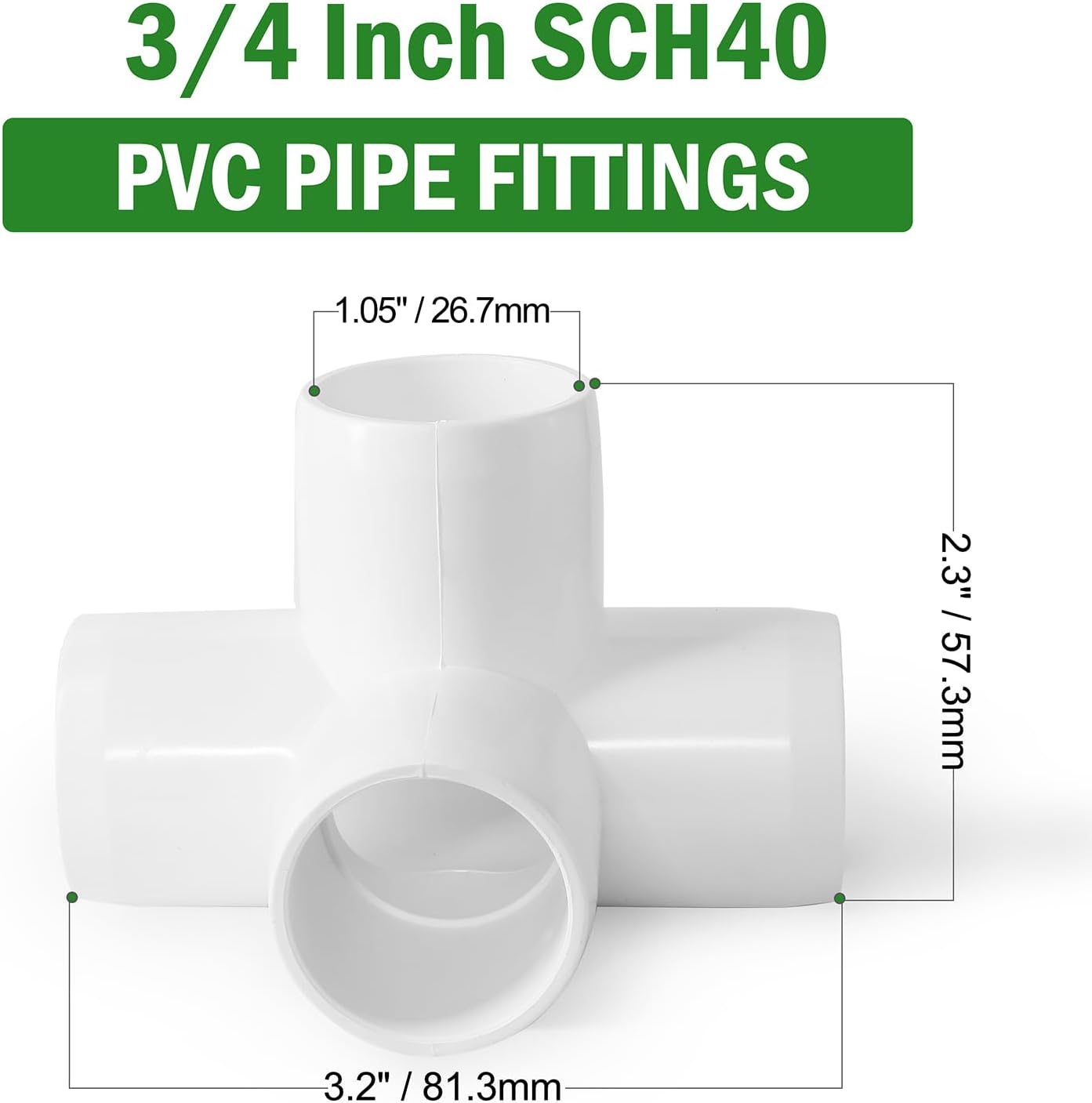 4 Way PVC Pipe Fittings 3/4 Inch, Zernmiarder White PVC Elbow Corner Side Outlet Tee Fitting, SCH40 Furniture Grade Pipe Connectors - Fits 3/4" Polyvinyl Chloride Pipes, 4 Pieces - Image 2