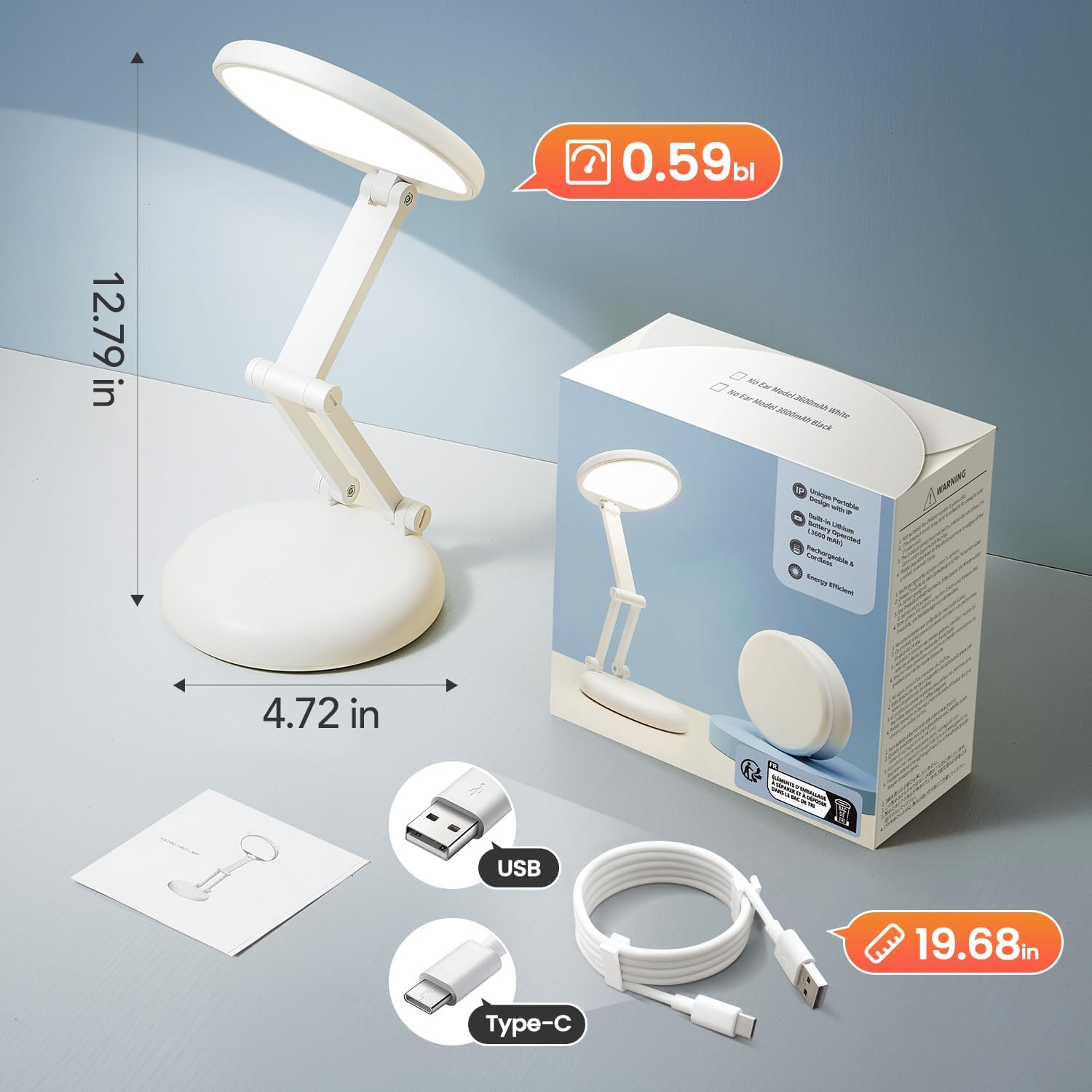 One Fire Cordless Desk Lamp,Dimmable Small Battery Powered Lights,3600mAh Rechargeable Wireless Table Lamp,Mini Lamp&Portable Light for Bed,Book Reading,Home for Small Spaces,Nail Light,Craft,Office - Image 8