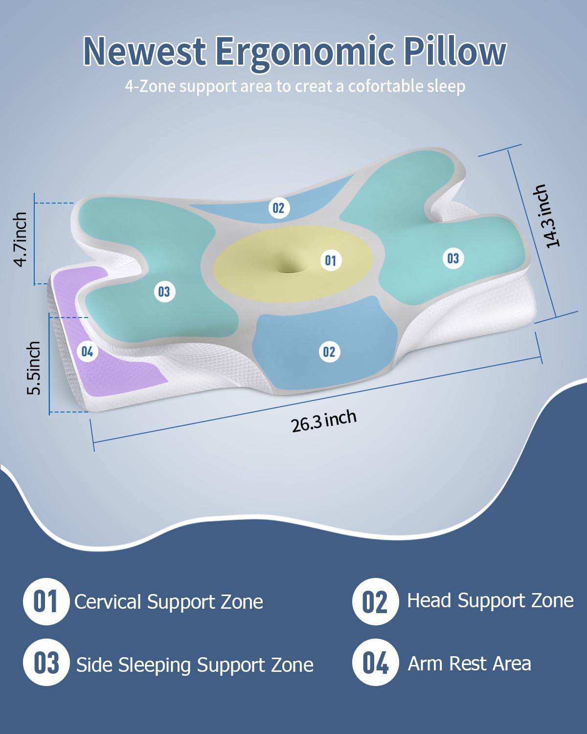 Cervical Neck Pillow for Pain Relief -Ergonomic Side Sleeper Pillow for Sleeping, Contour Memory Foam Pillows for Neck Support, Cooling Orthopedic Bed Rest Pillow for Back and Stomach Sleepers - Image 3