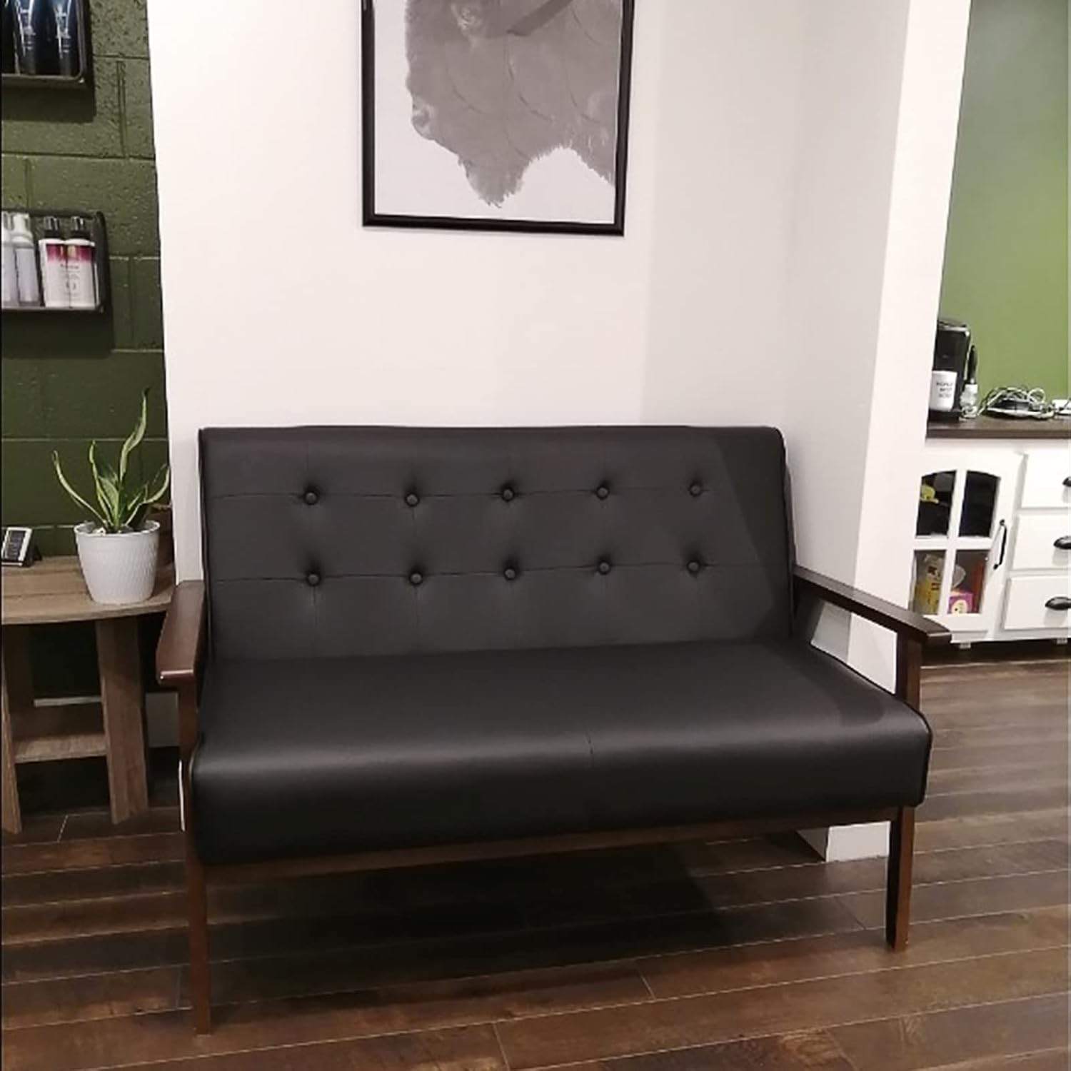 AODAILIHB Leather Sofa Couch Set 2 Accent Chairs & 1Loveseat Black Faux Leather Loveseats Mid Century Modern Office Couch for Small Space Waiting Room Living Room Furniture (3, Black) - Image 6