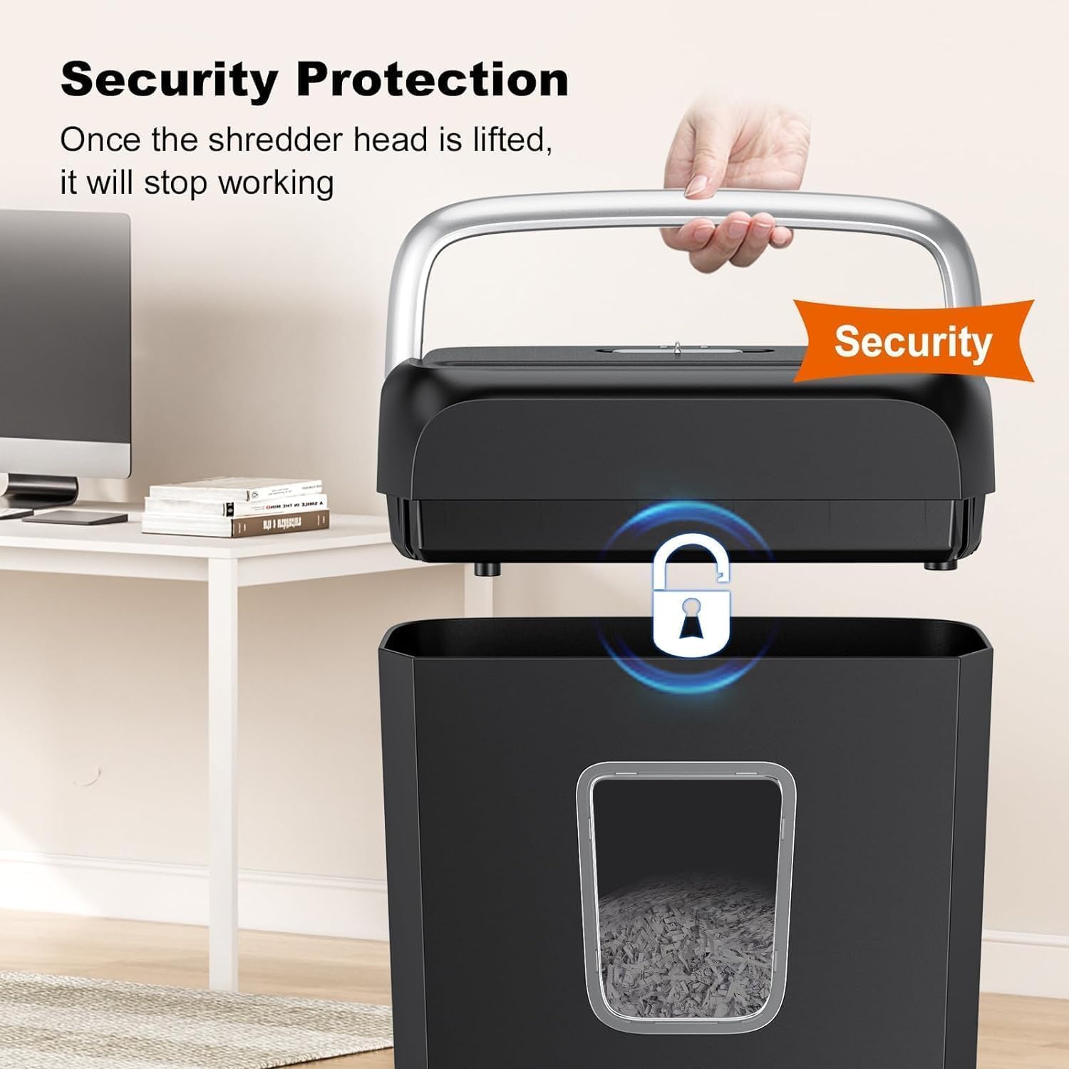 Bonsaii Paper Shredder for Home Use, 3.4 Gal Wastebasket, 6 Sheet Crosscut Paper Credit Cards, Staples, and Clips Shredder for Home Office Use, Portable Handle Design (C237-B New Version) - Image 8