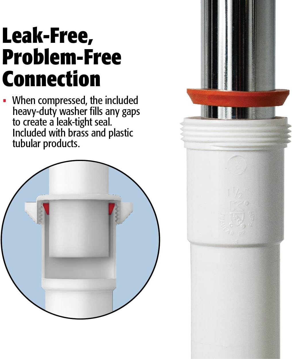 Plumb Pak 46WK Straight Extension Coupling Trap Adapter, 1.5" or 1.25" x 1.5", White - Image 7