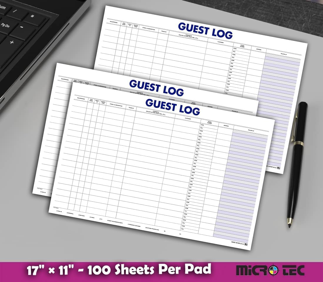 Guest Log Book for Automotive Dealerships – Customer Sign-in Tracking Log – 17" × 11" Visitor Registration Book – 100-Sheet Pad for Auto Service Centers, Repair Shops, Lead Management - 1 Pad - Image 6