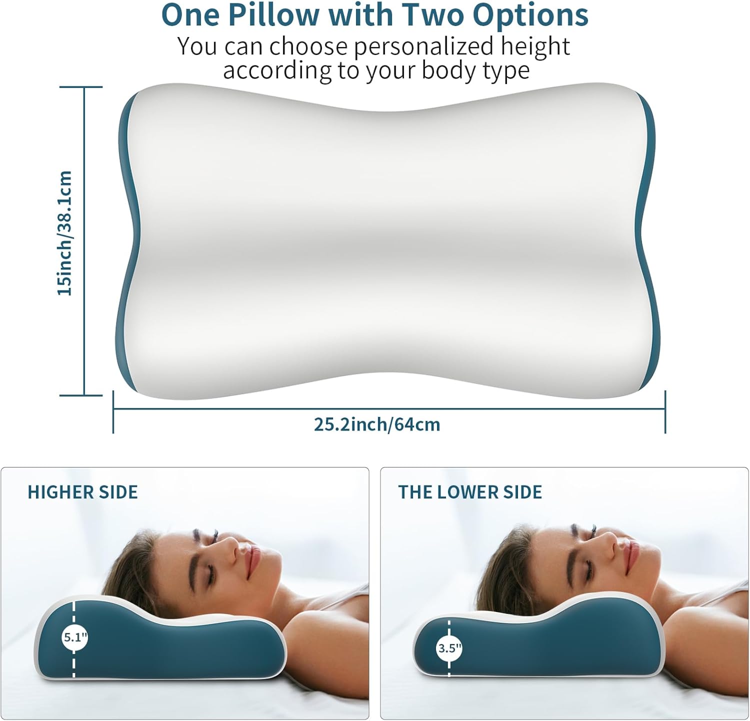 Cervical Neck Pillow for Pain Relief, Contour Memory Foam Pillows Ergonomic Pillow Orthopedic Cooling Pillow Bed Pillow Neck Support for Side Back Stomach Sleepers - Image 3