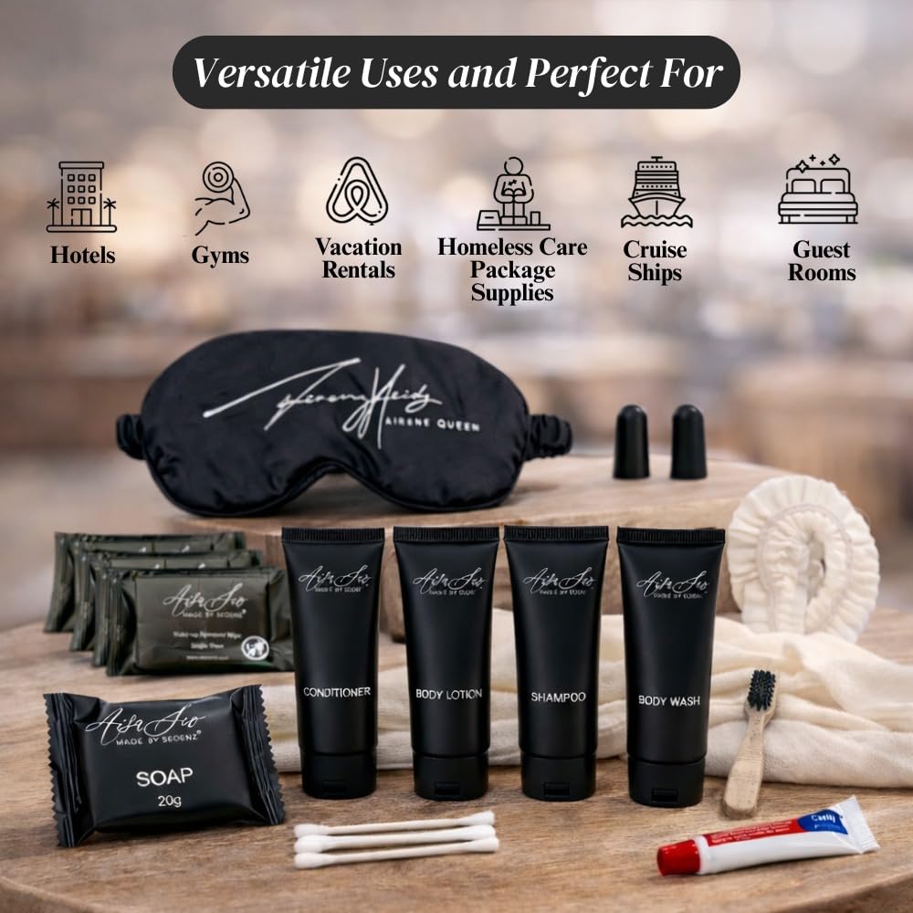 24 Piece Toiletry Kit for Hotels & Airbnb | 1oz Shampoo, Conditioner, Body Wash, Body Lotion, Bar Soap, Shower Cap, Razor, Toothbrush Set, Qtips & Makeup Remover Wipes (Toiletry Kit, 1) - Image 4