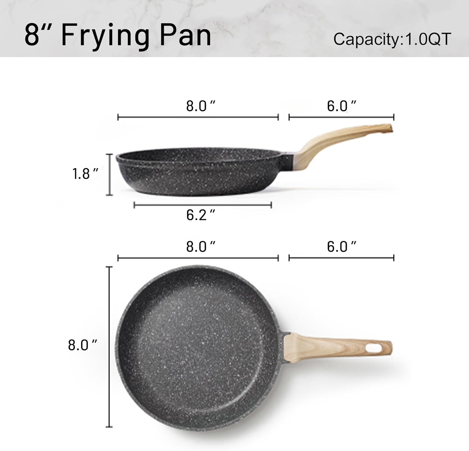 CAROTE Nonstick Frying Pan Skillet,Non Stick Granite Fry Pan Egg Pan Omelet Pans, Stone Cookware Chef's Pan, PFOA Free,Induction Compatible(Classic Granite, 8-Inch) - Image 2