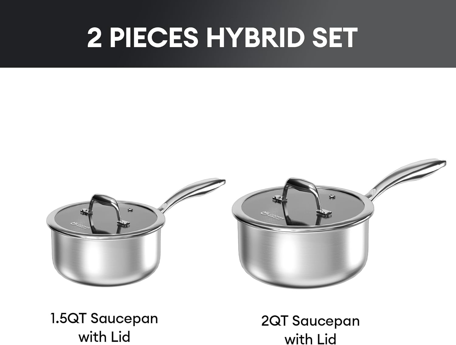 COOKER KING Sauce Pan Set, 1.5 QT & 2 QT Saucepan with Lid, Hybrid Ceramic Nonstick Saucepan, non stick Sauce pot, Stainless steel Cookware, Induction Compatible (PFAS/PFOA/PTFE Free) - Image 7