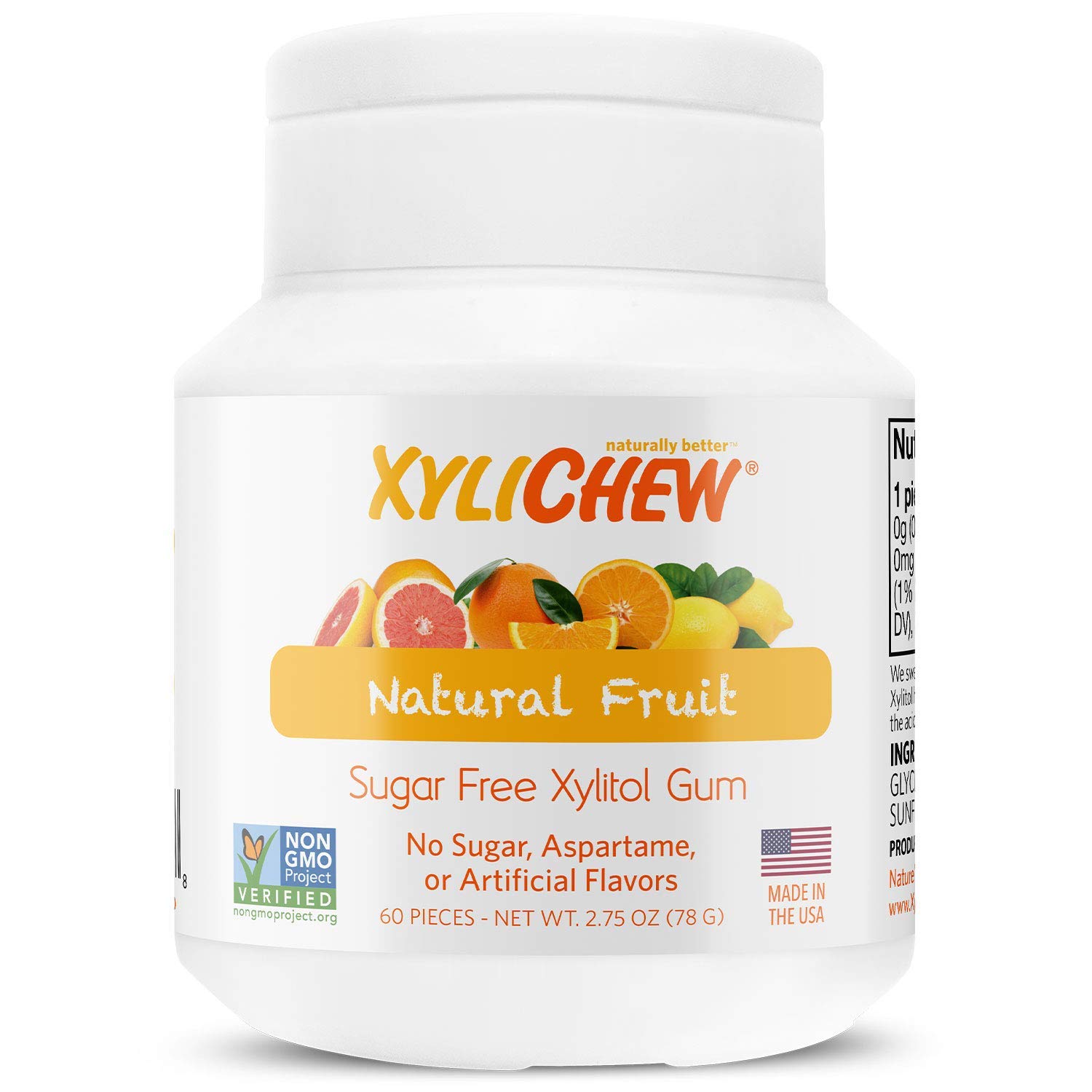 Xylichew Xylitol Gum - Chewing Gum Sugar Free, Aspartame Free, Gluten Free, Keto - Sugarless, Healthy, Natural Oral Care - Relieves Bad Breath and Dry Mouth - Fruit, 60 Count