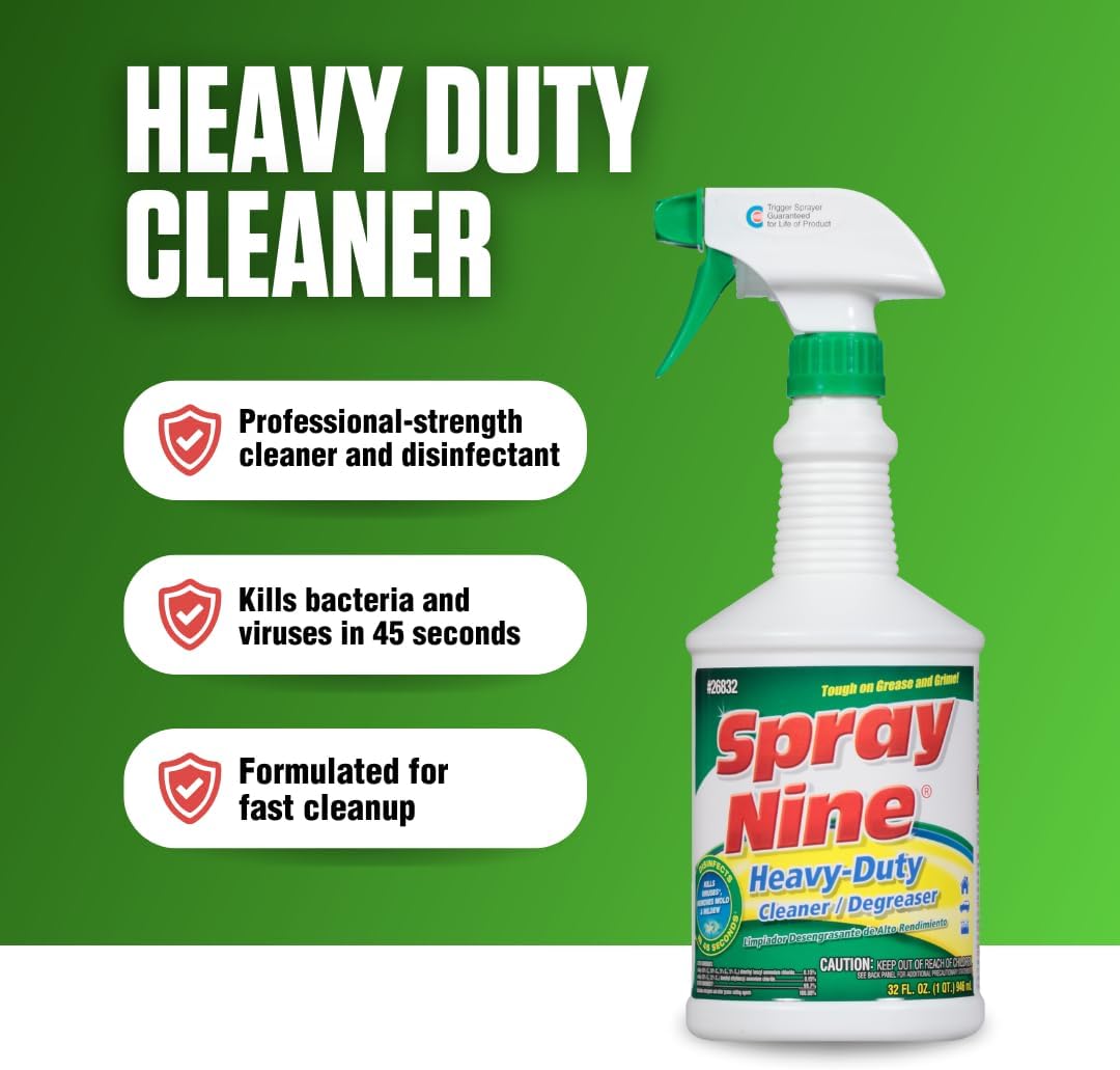 Spray Nine 26832 Heavy Duty Cleaner, Degreaser & Disinfectant for Kitchens, Bathrooms, Yard Equipment, Automotive & Industrial 32 Fl Oz. (Pack of 1) - Image 3