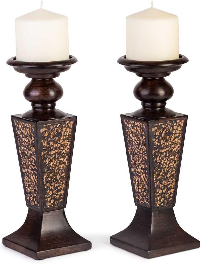 Creative Scents Schonwerk Brown Pillar Candle Holder Set of 2- Crackled Mosaic Design- Functional Table Decorations- Centerpieces for Dining/Living Room- Best Wedding Gift - Image 8