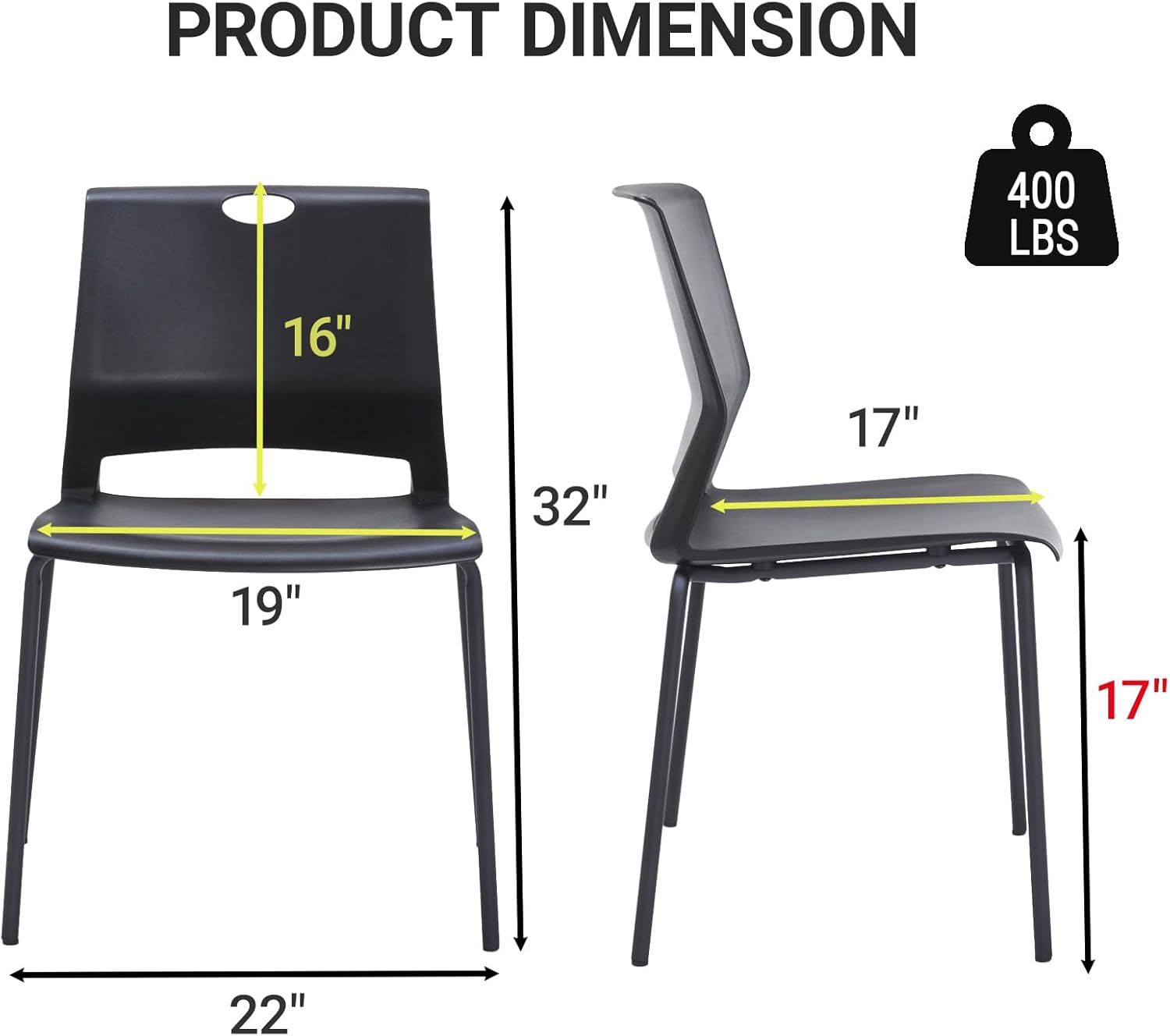 Sidanli Black Stacking Chairs Set of 4, Plastic Stackable Chair for Office Conference Waiting Break Room - Image 3